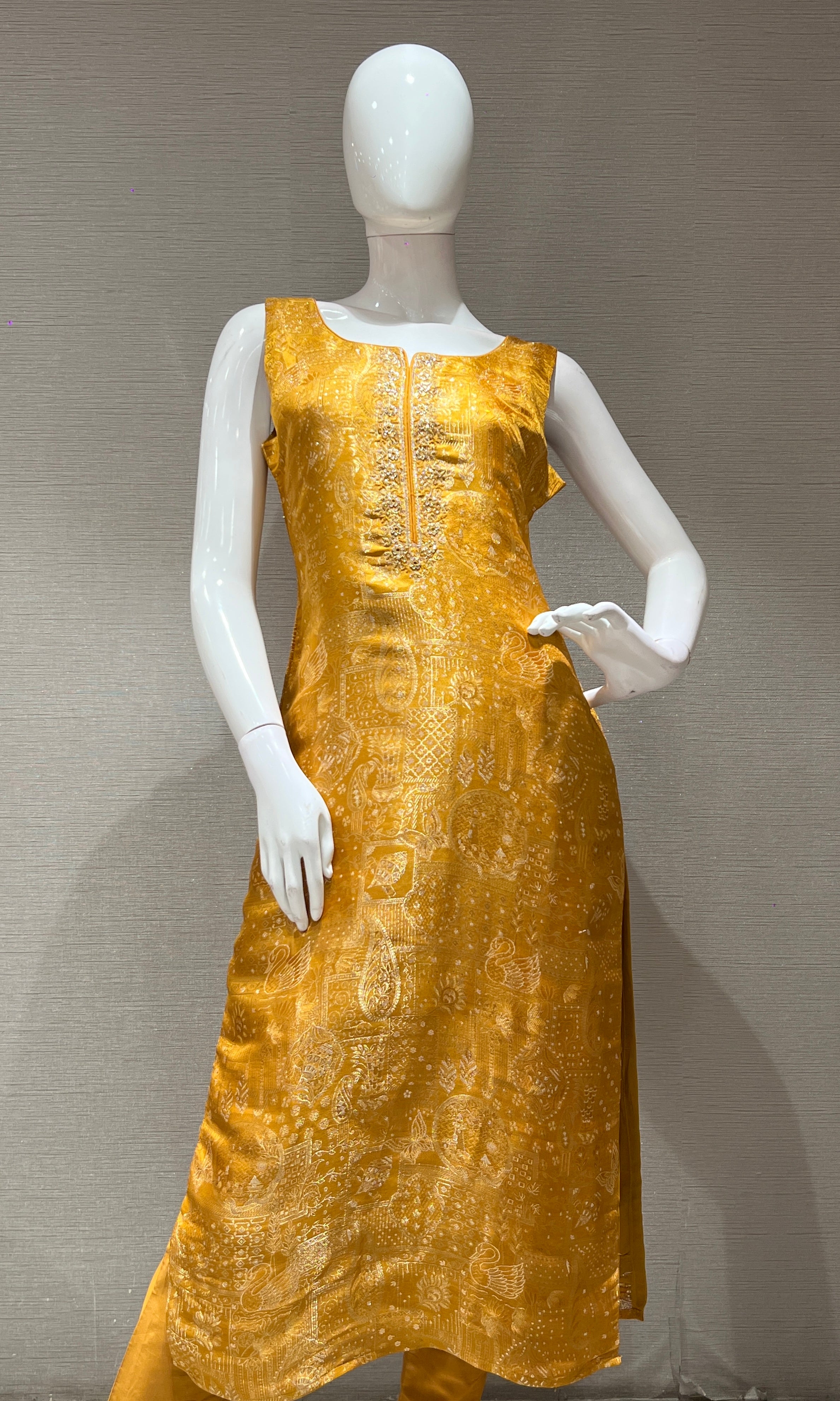 Mustard yellow EMBROIDERED Kurti Set