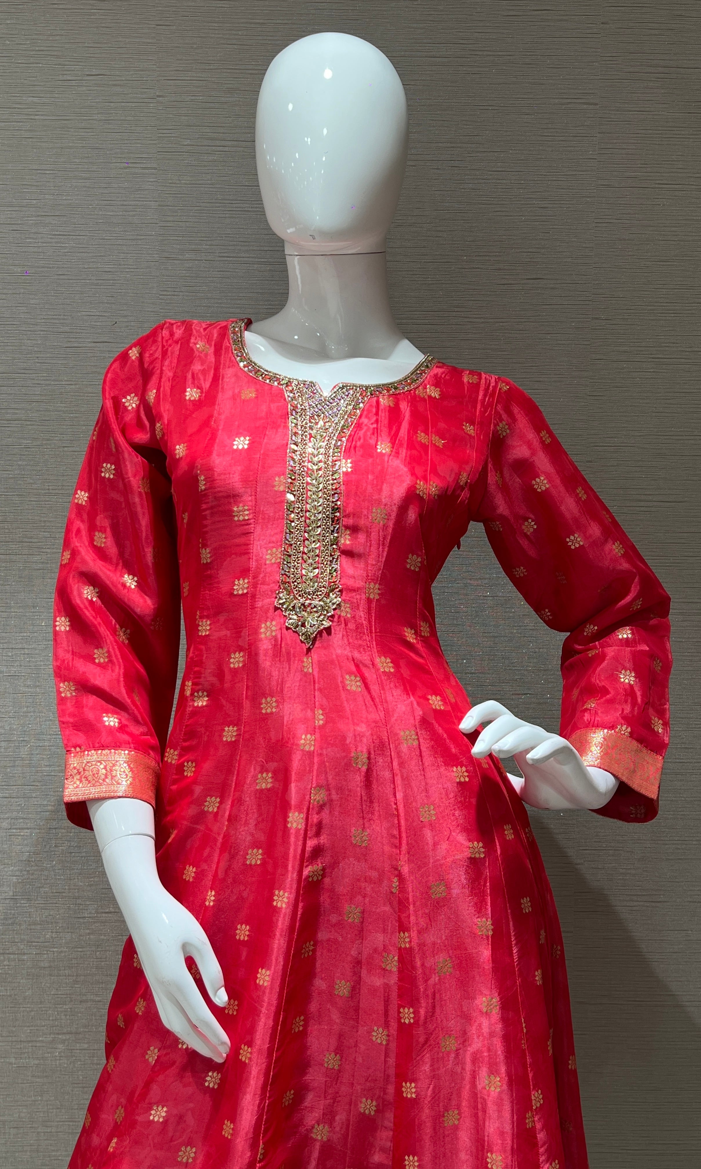 Rani Pink Anarkali with Floral Dupatta