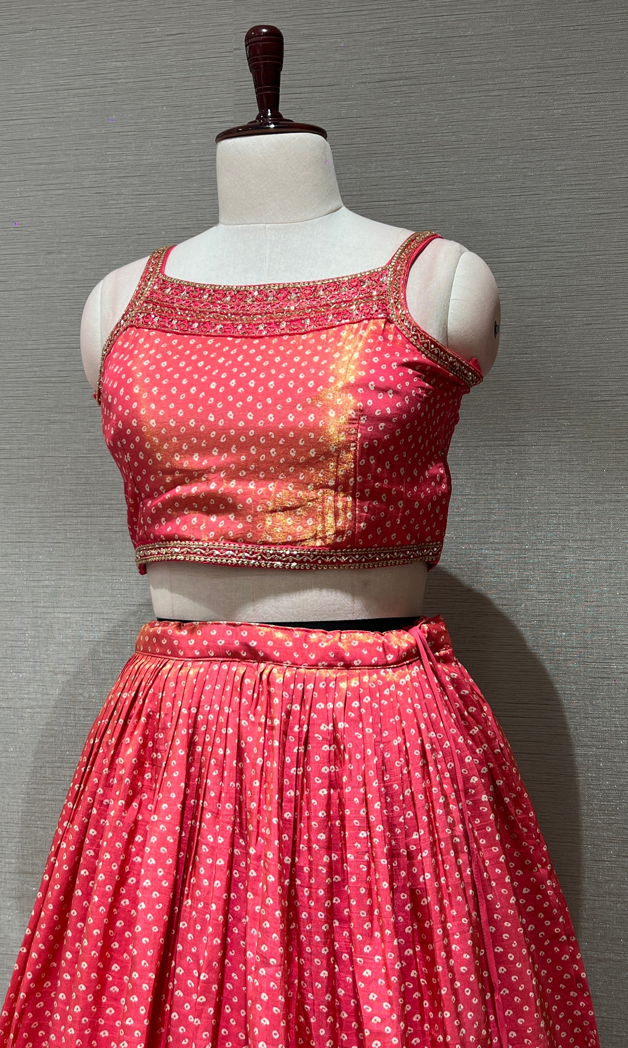 pink silk bandhani with zardosi work LEHENGA