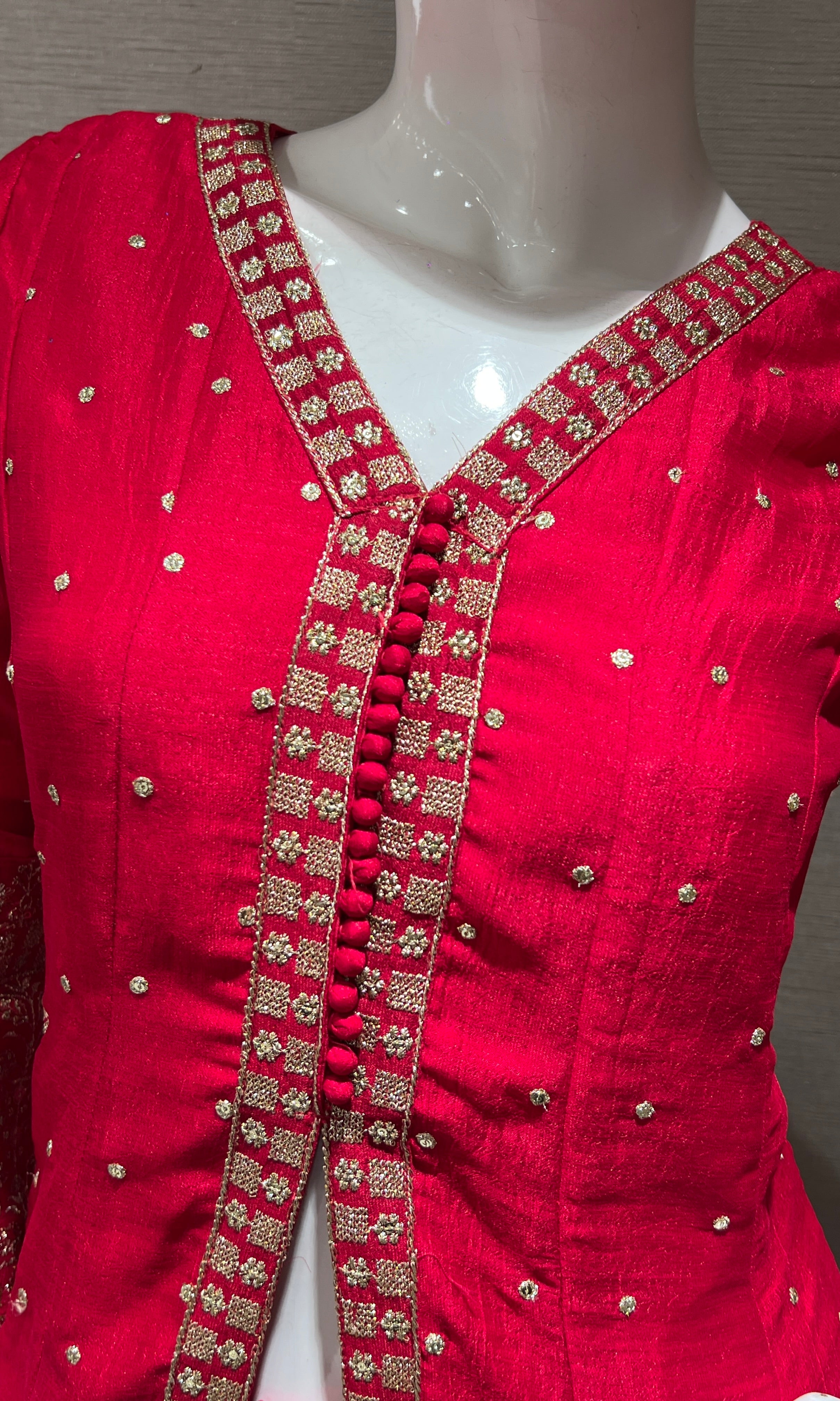 Red embroidered front slit Anarkali