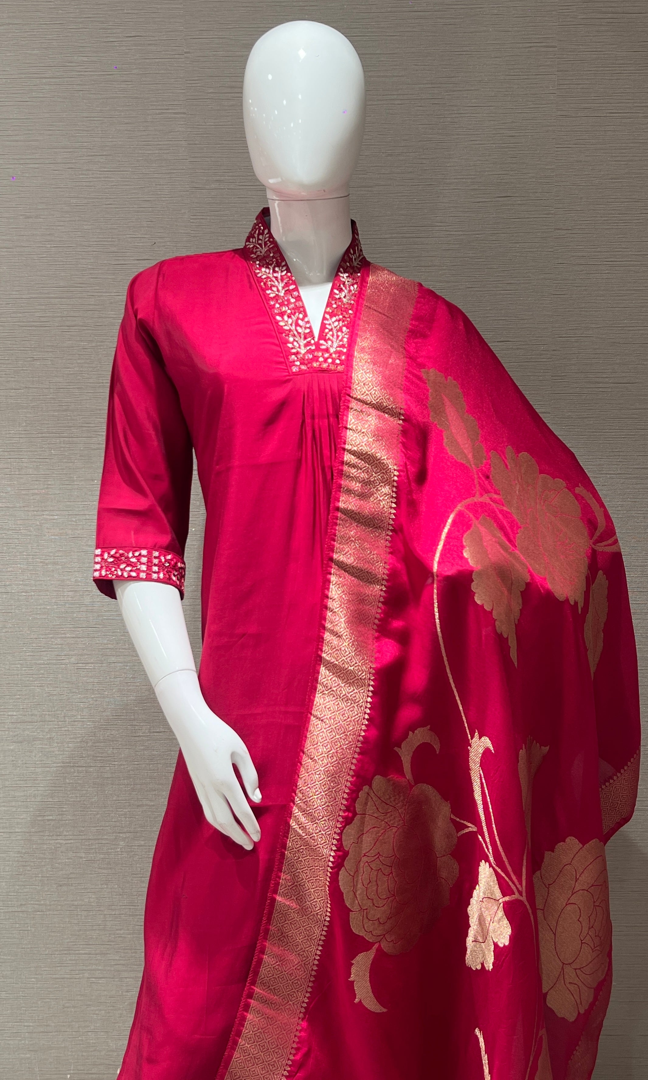 Rani Pink Kurta Set with Gold Dupatta
