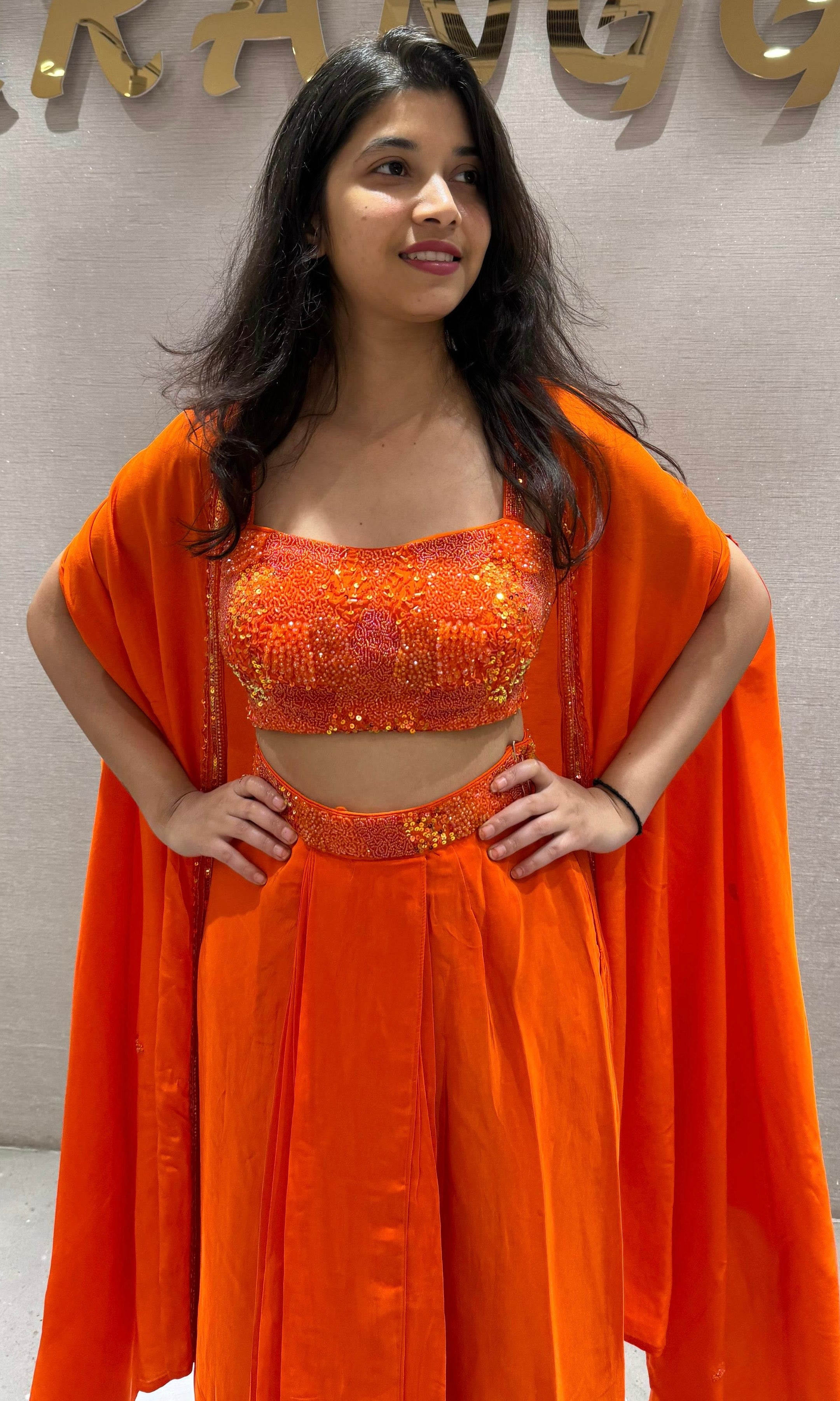 orange colour dresses for women ORANGE 3 PIECE INDO WESTERN DRESS