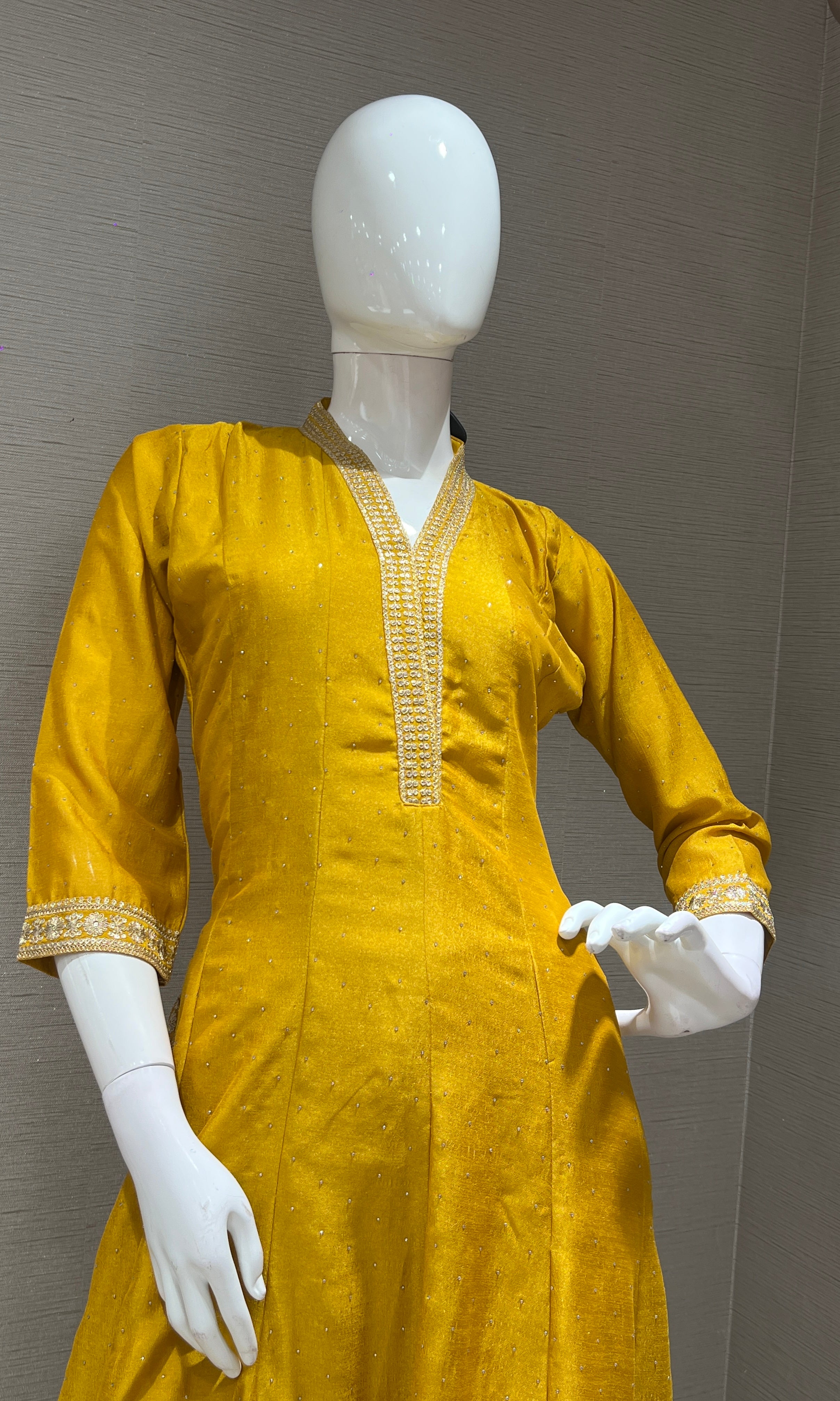 Yellow EMBROIDERED ANARKALI KURTA SET
