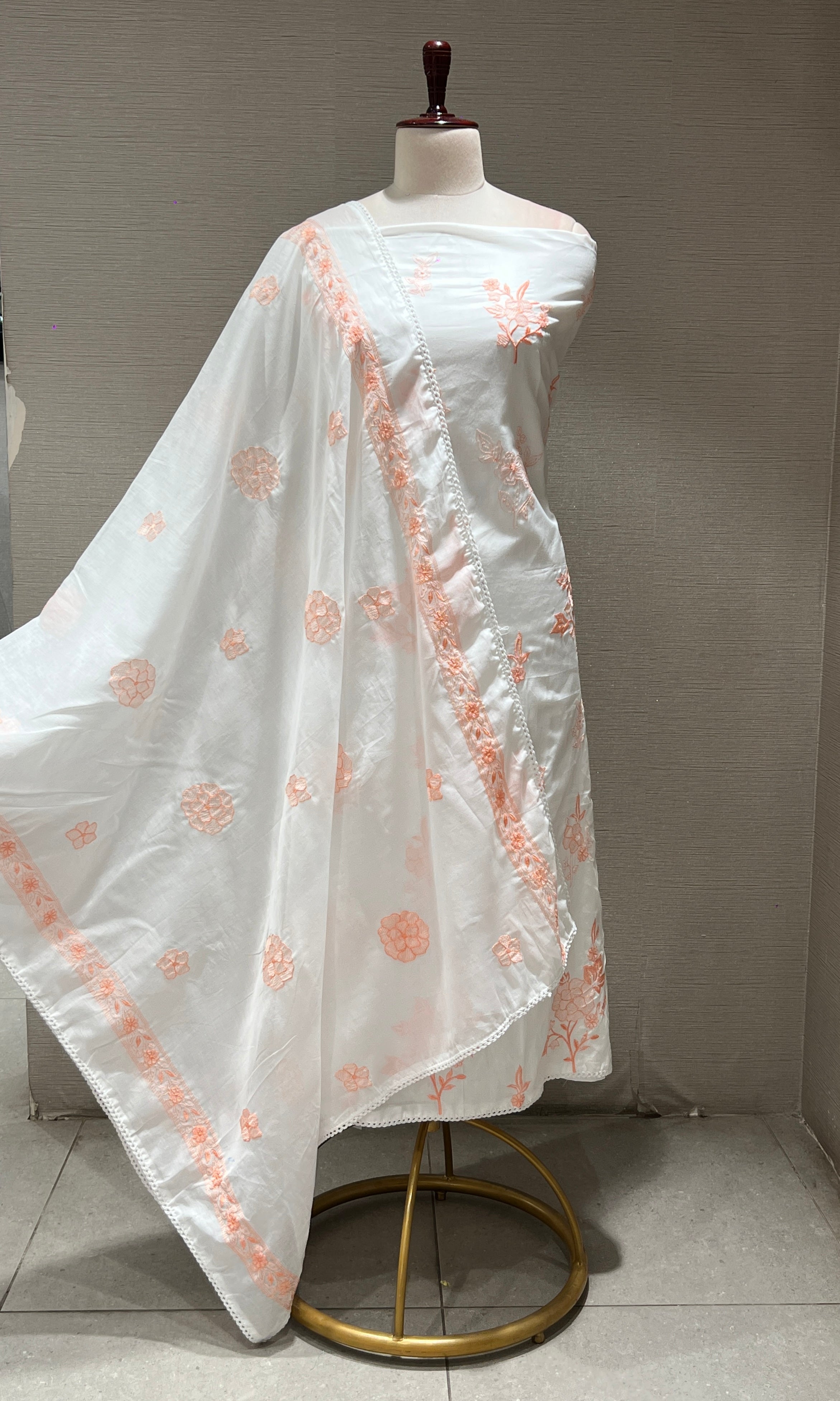 WHITE AND Orange dress material