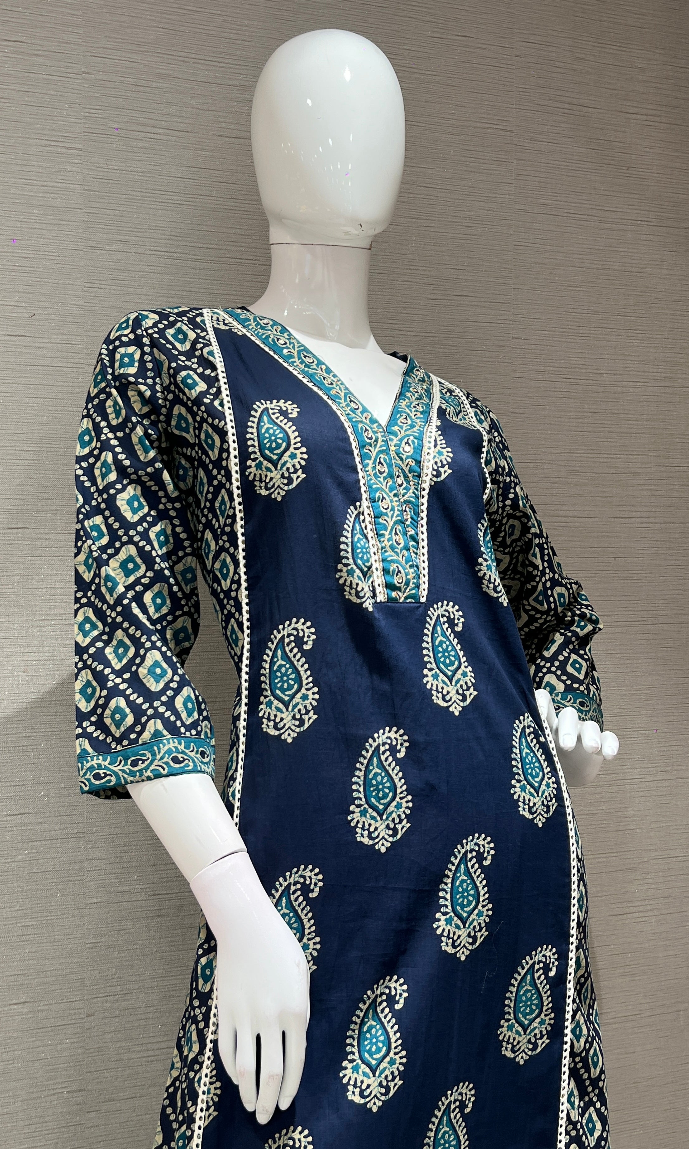 Blue printed kurta set with palazzo pants