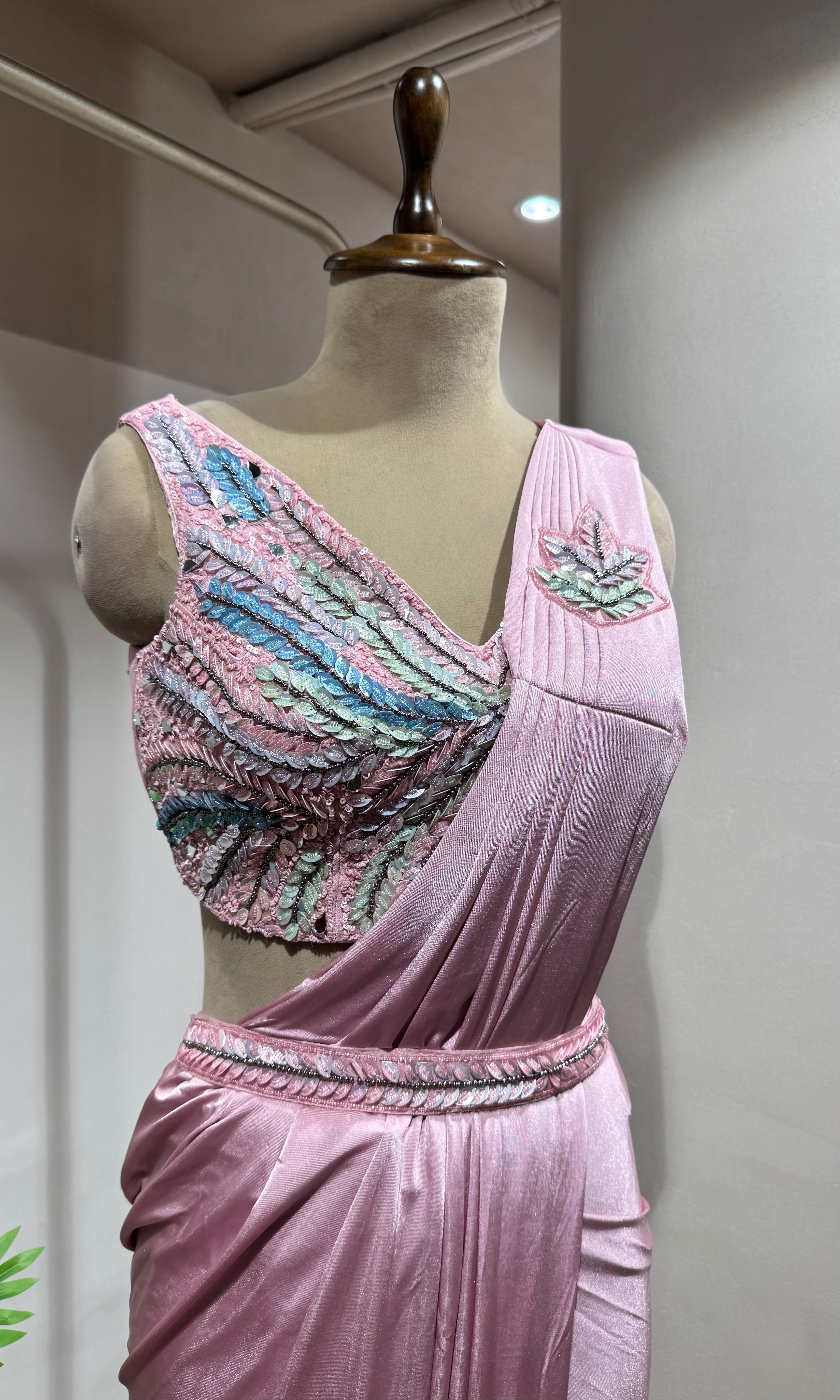 Blush Pink Lycra Drape Saree
