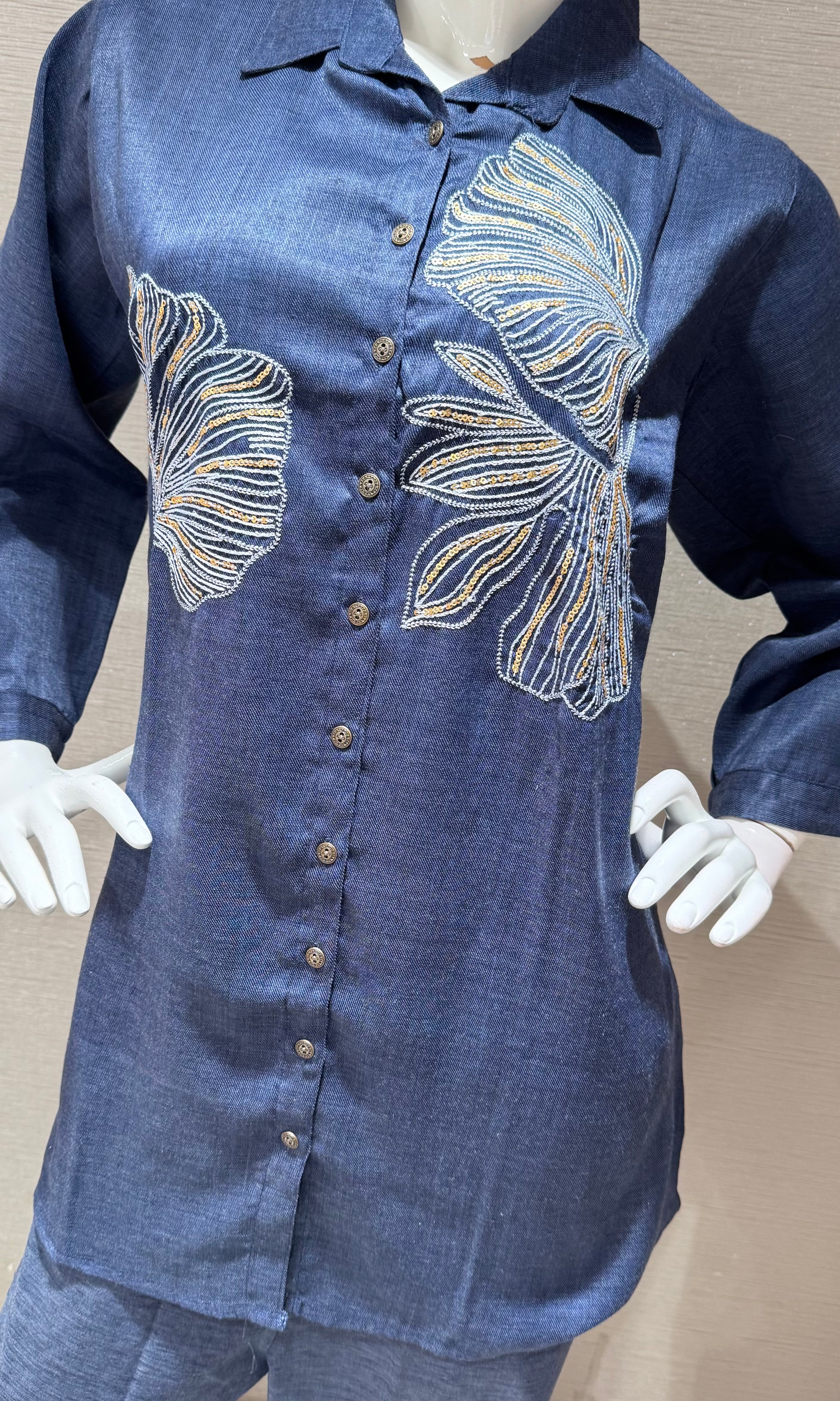 Indigo Blue Floral Cord Set