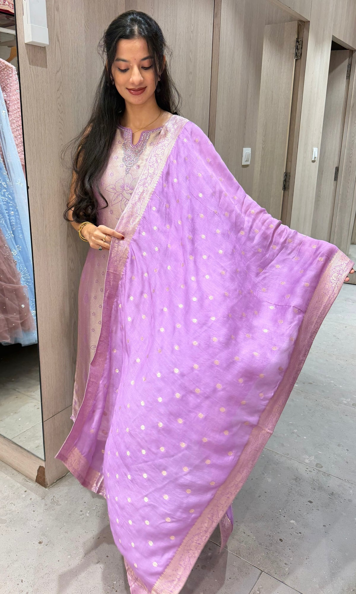 Lavander banarasi silk Embroidered Kurta Set with Dupatta
