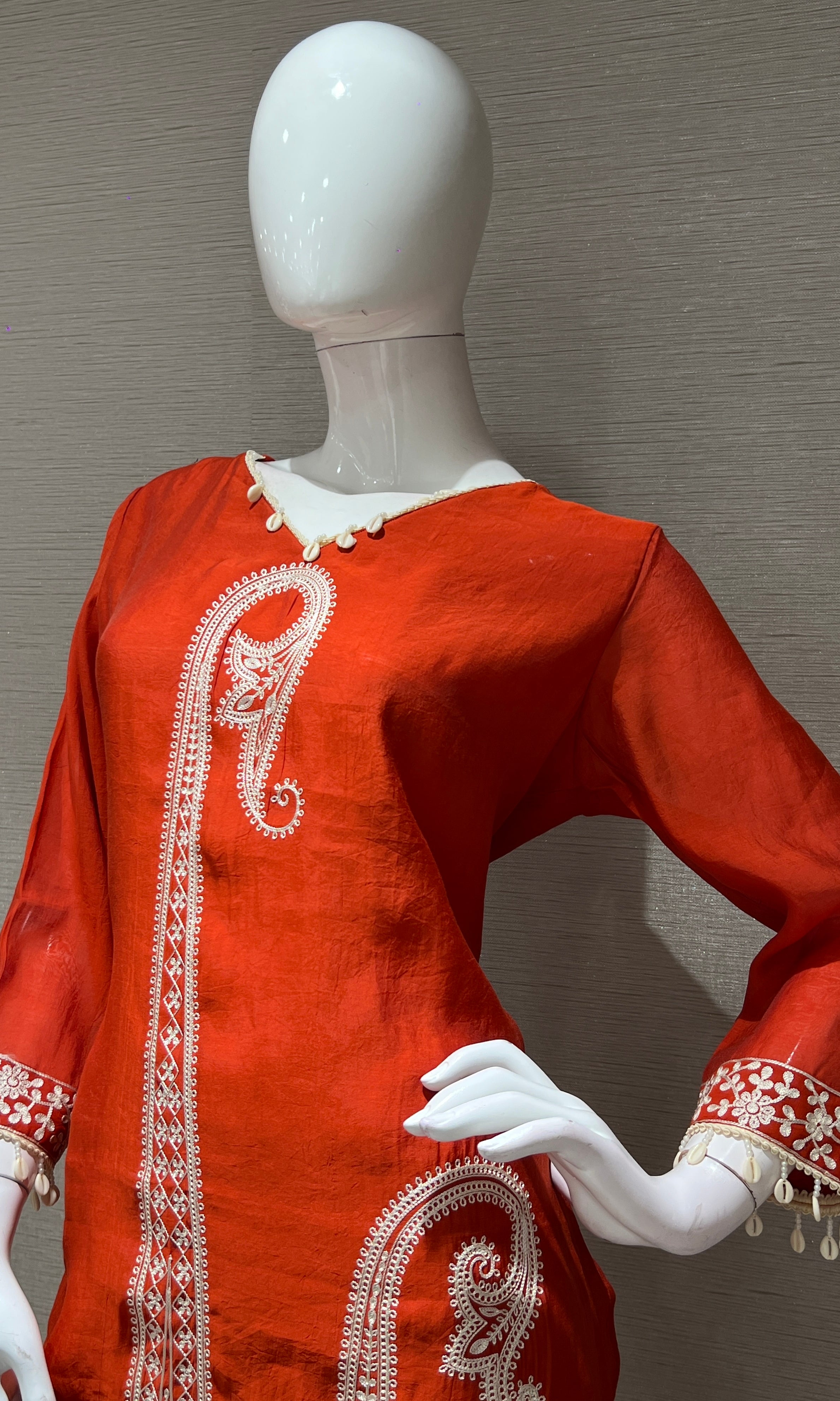 Rust orange Thread Embroidery Kurta Set