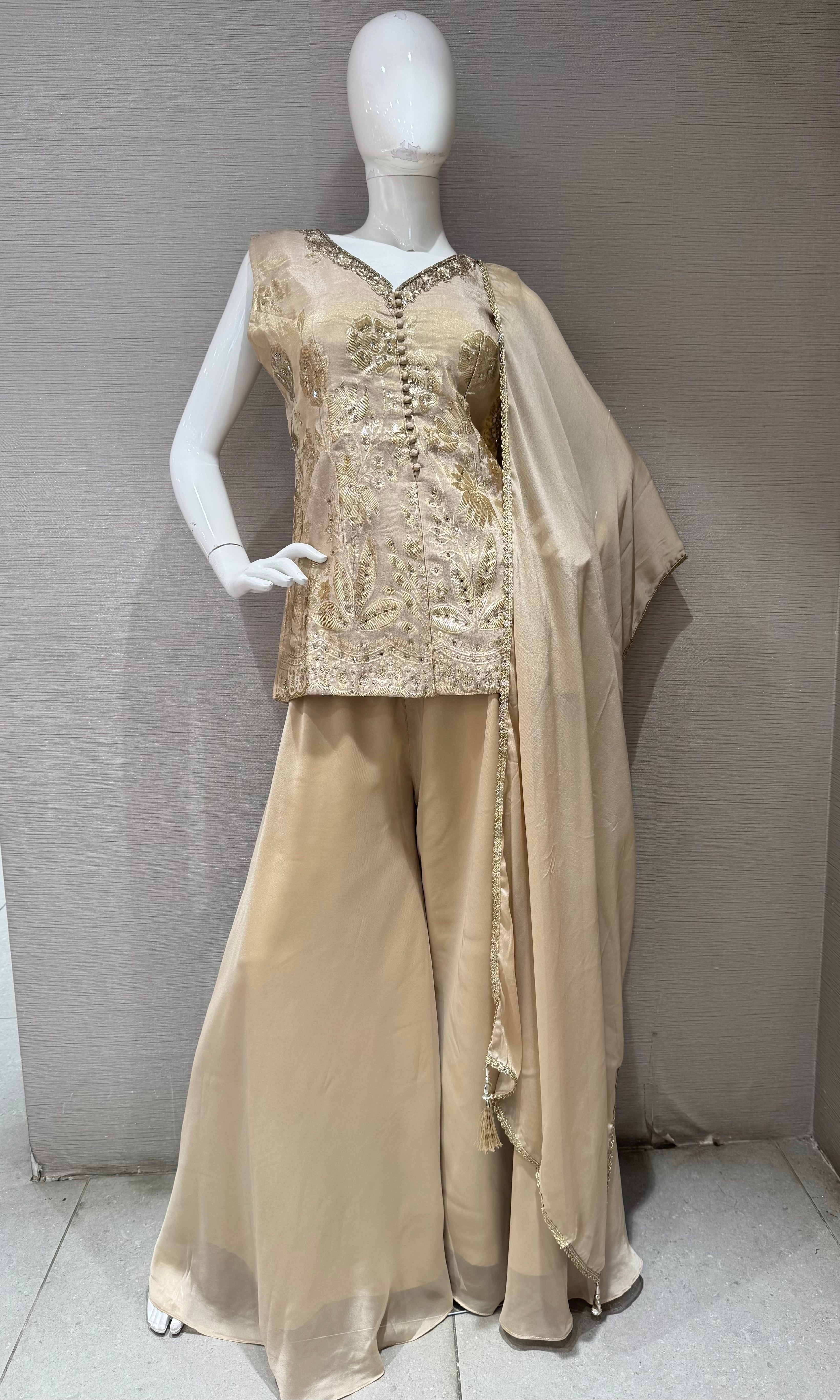 BEIGE Gold Shimmer Tissue palazzo Set