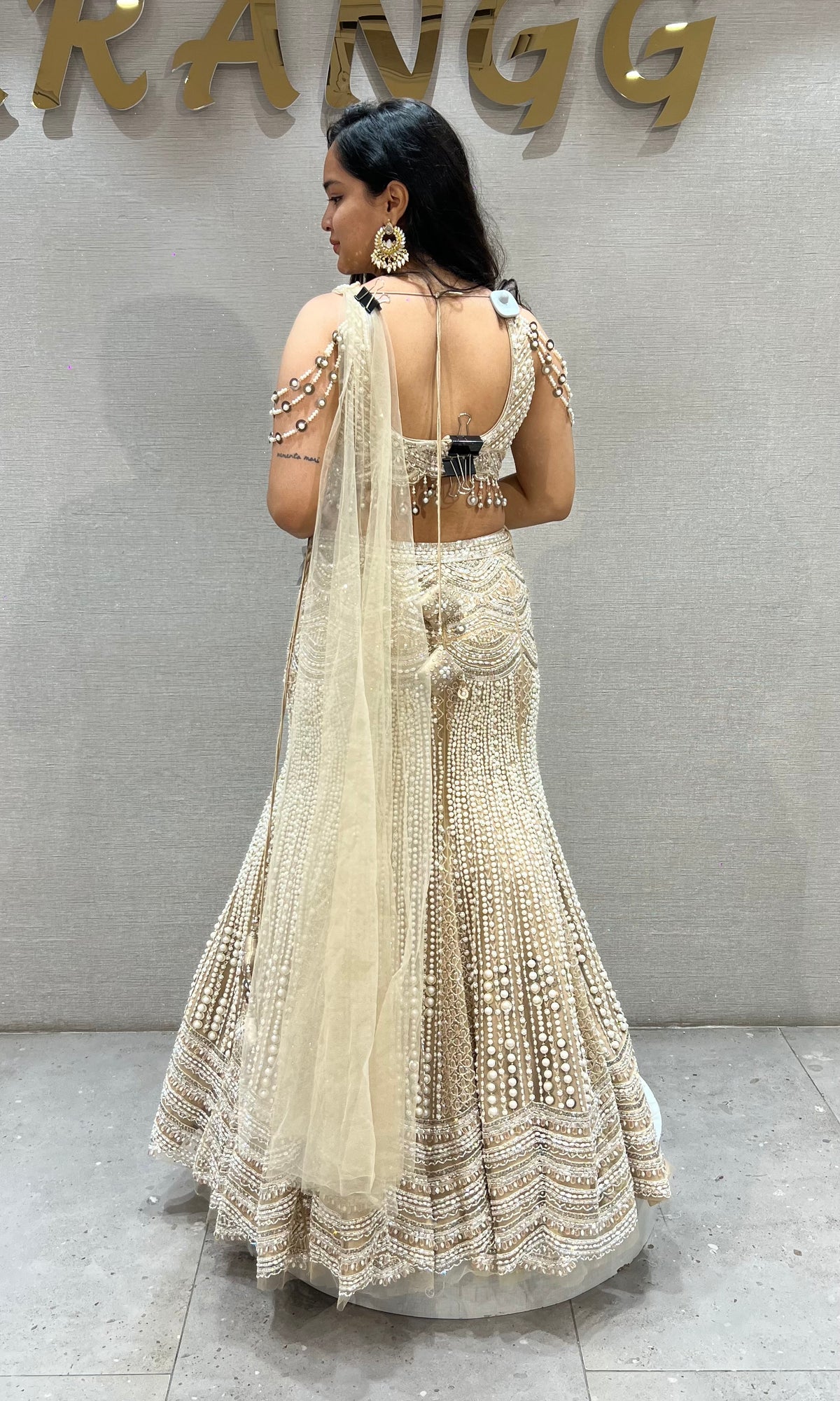 Beige fish cut Sequin Bridal Lehenga Set