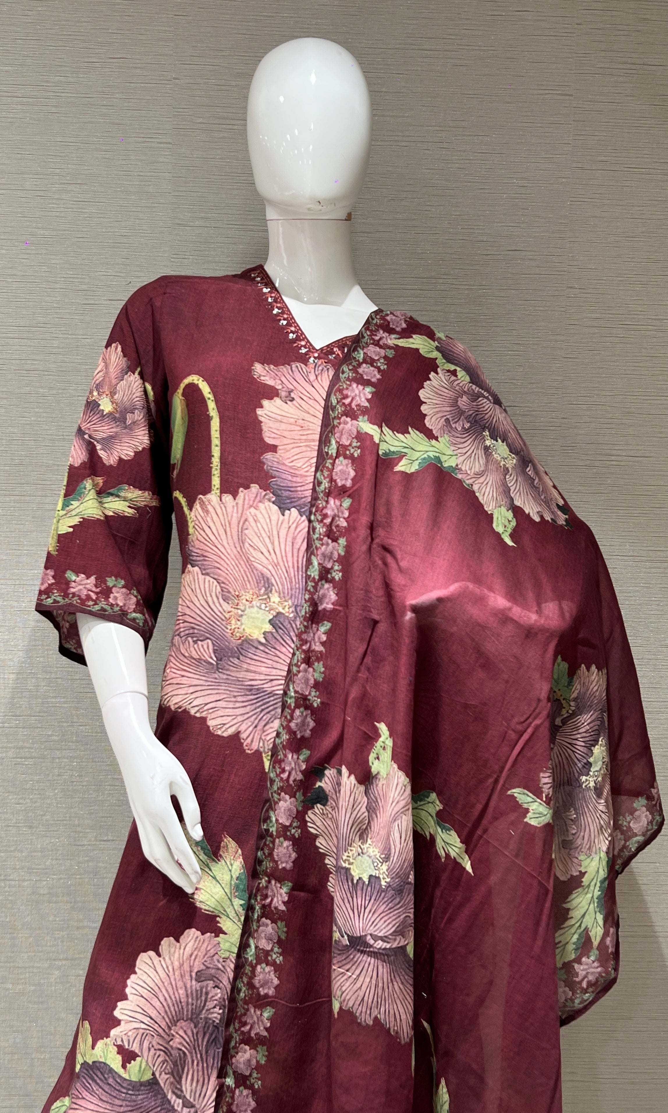 Wine ETHNIC FLORAL PRINTED kurta set