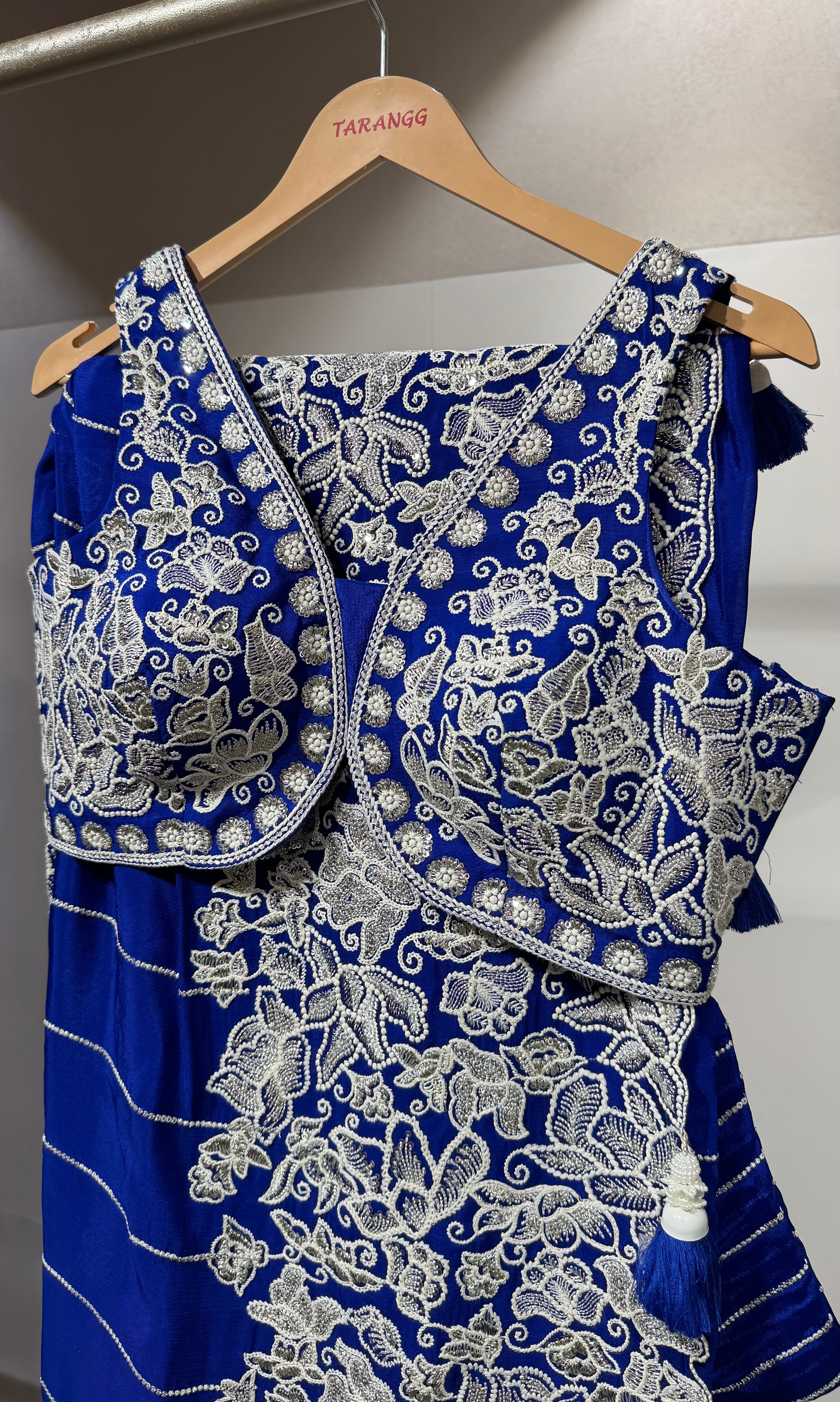 royal blue designer saree with blouse
