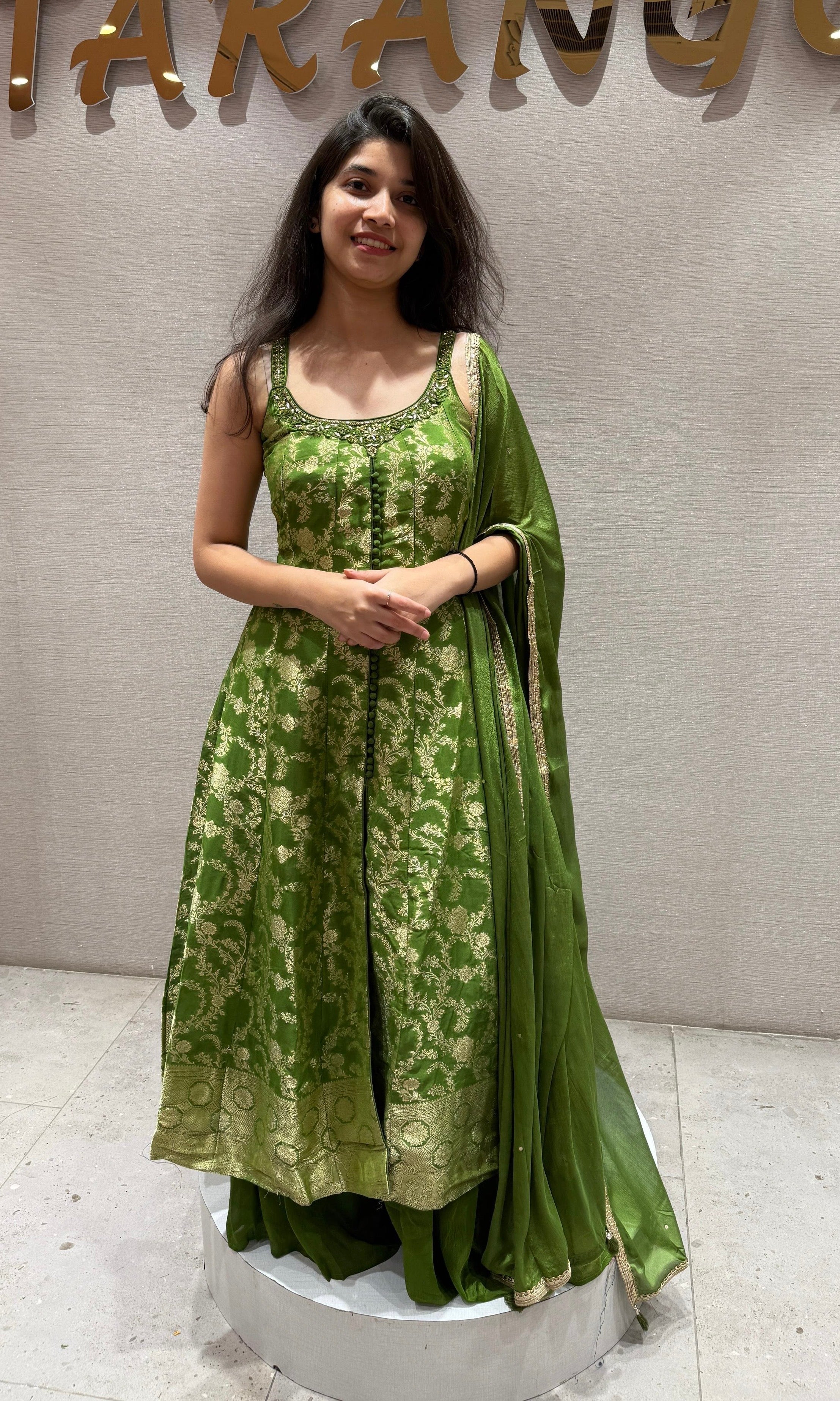 Green Front Slit Anarkali KURTA Set