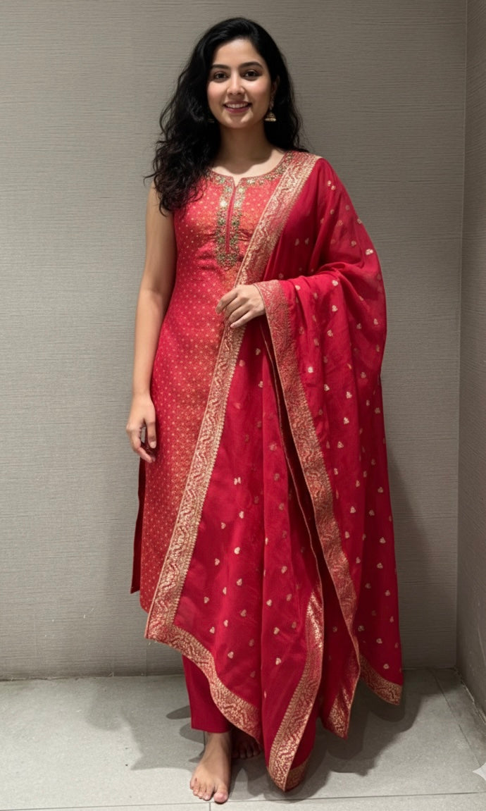 Pink golden embroidered kurta set