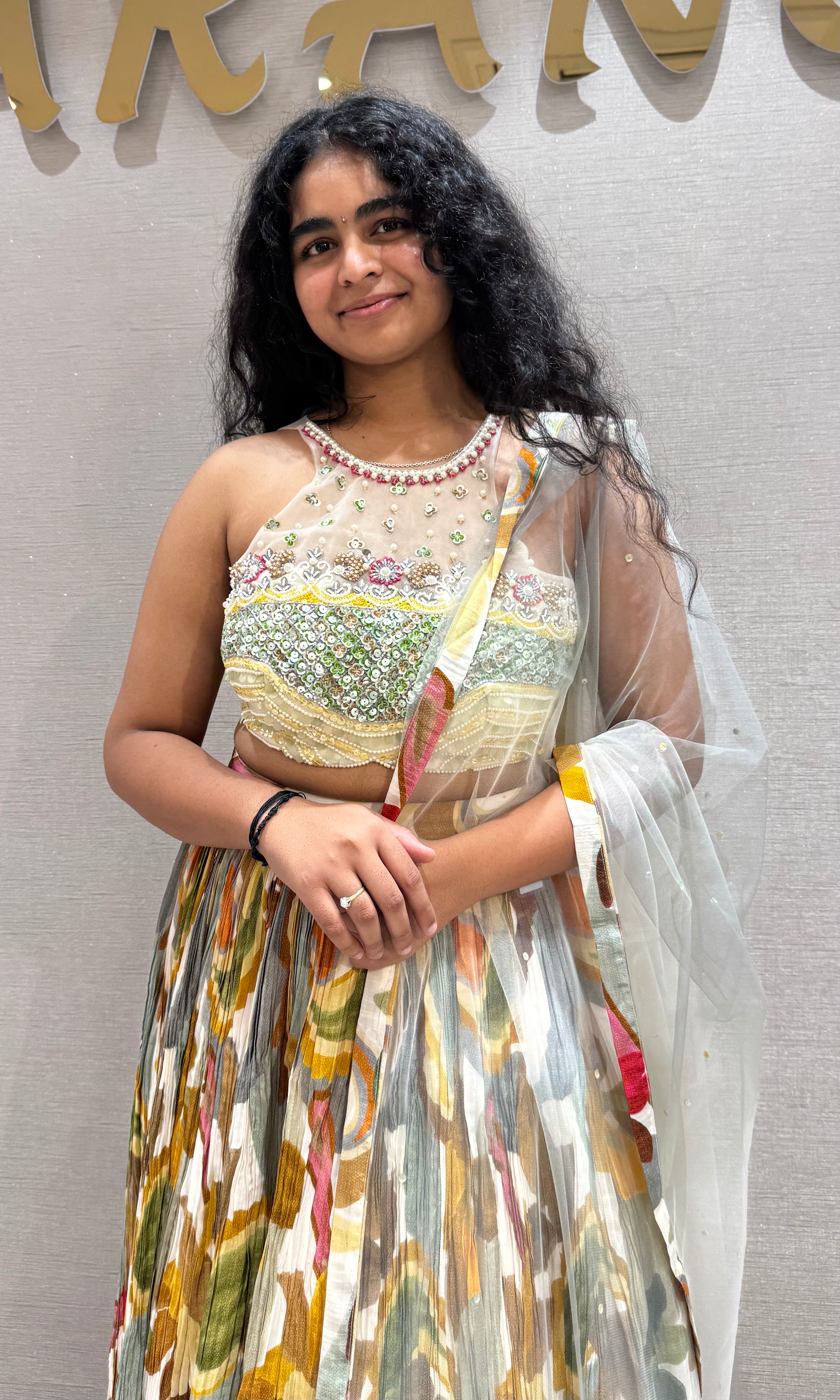 Multi colour embroidered lehenga