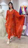 RUST FLORAL MUL CHANDERI KURTA SET