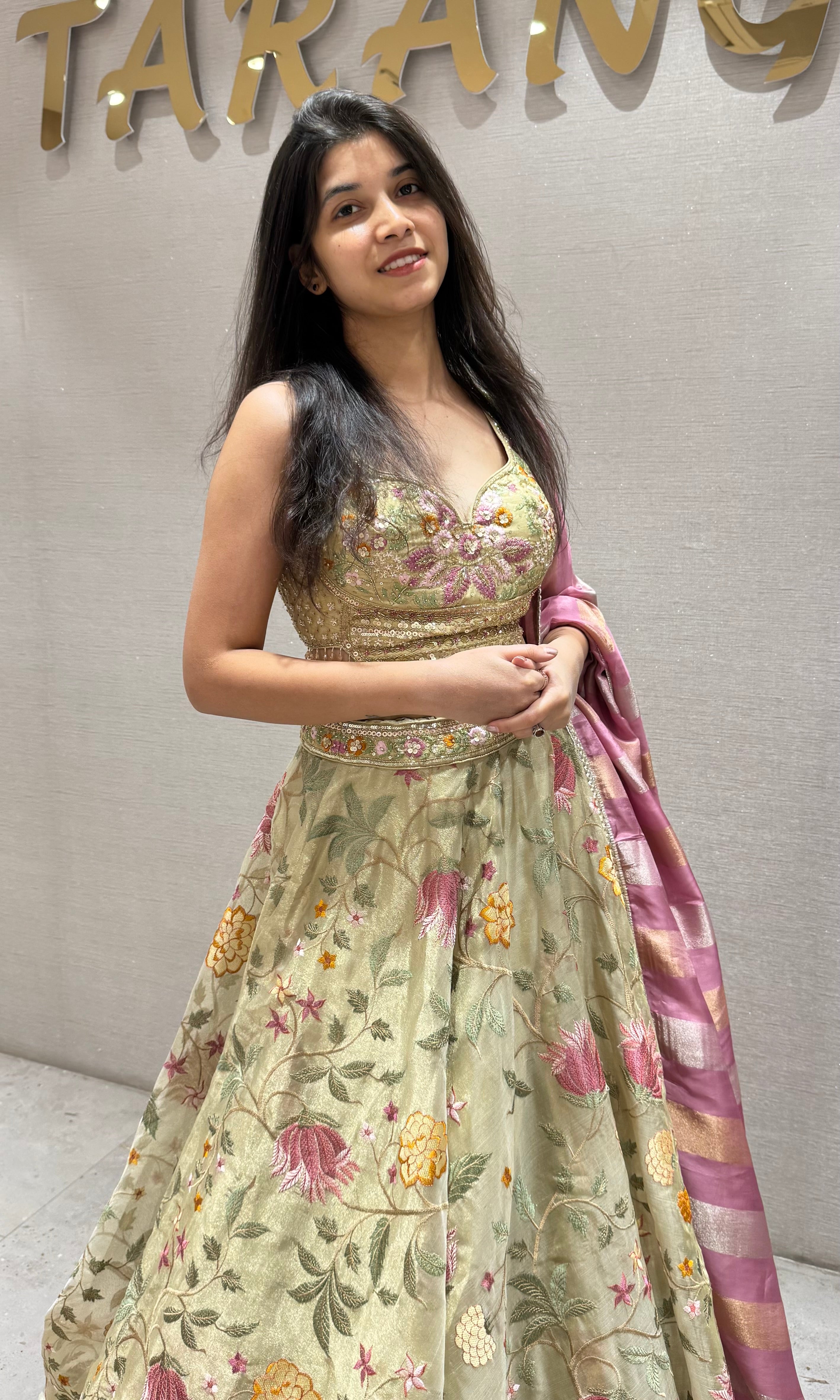 Light green FLORAL ETHNIC LEHENGA SET