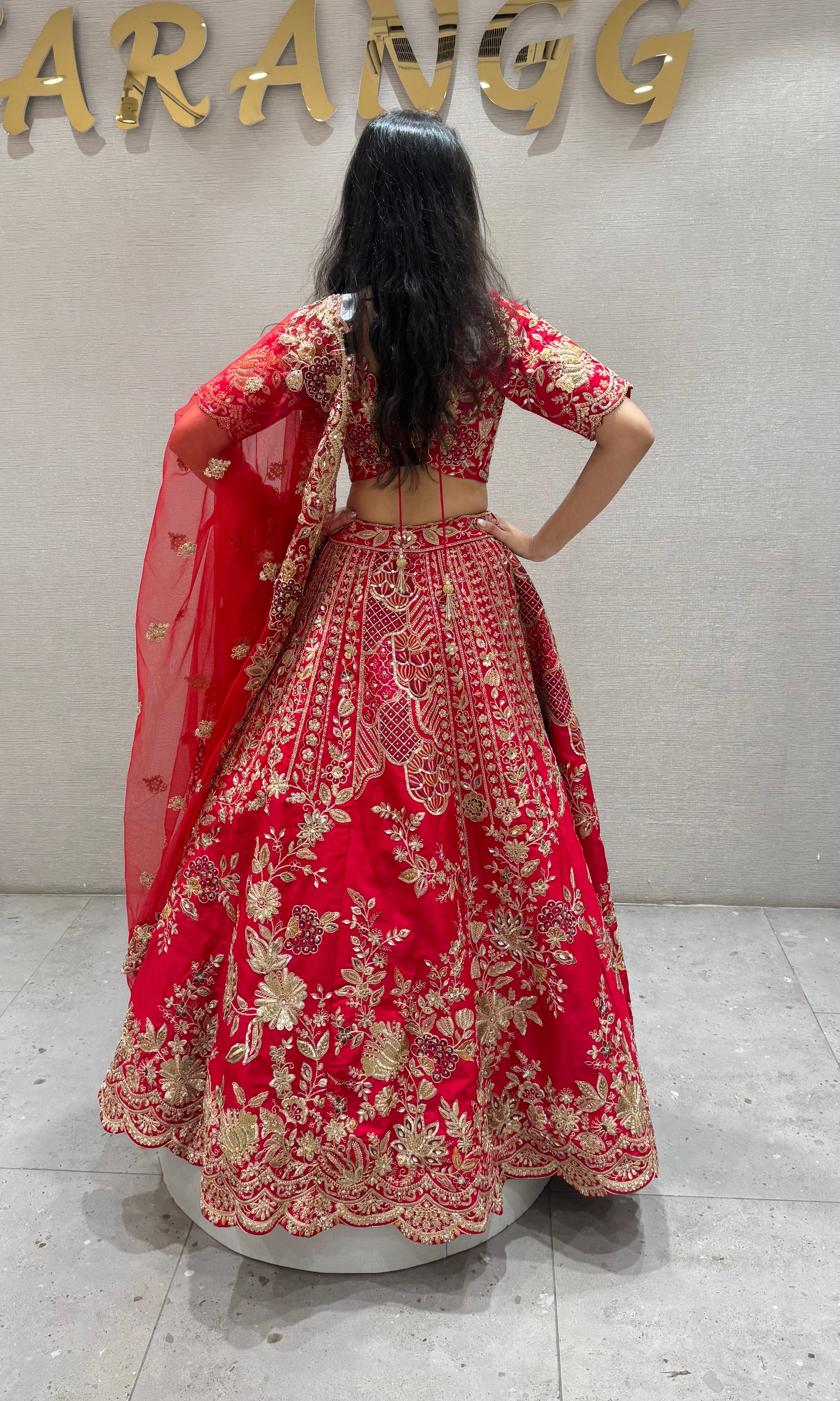 Red GOLDEN FLORAL EMBROIDERED lehenga