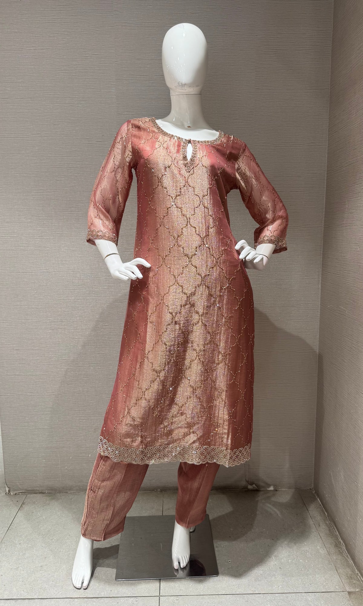 RUST Shimmer Golden ethnic Kurta set with dupatta