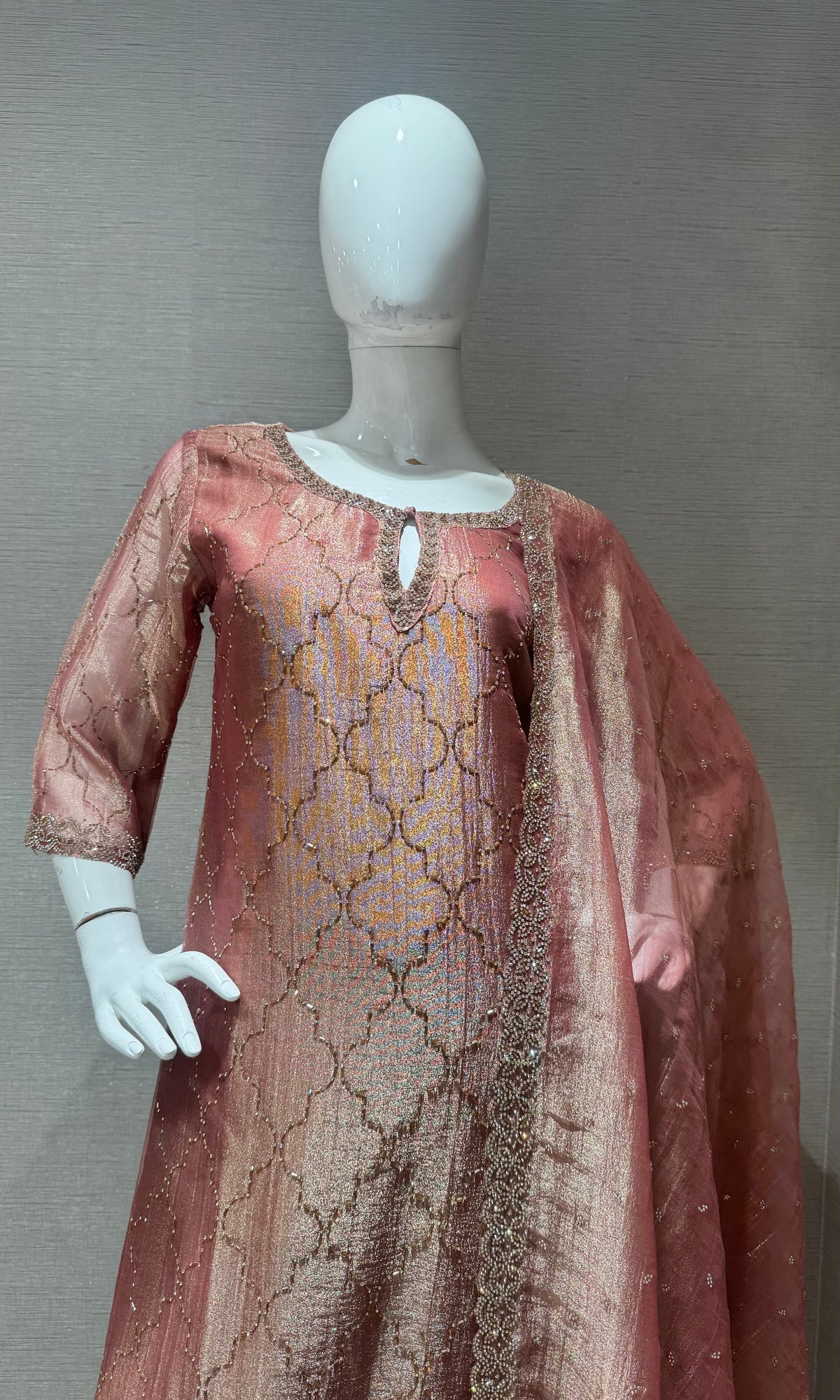 RUST Shimmer Golden ethnic Kurta set with dupatta