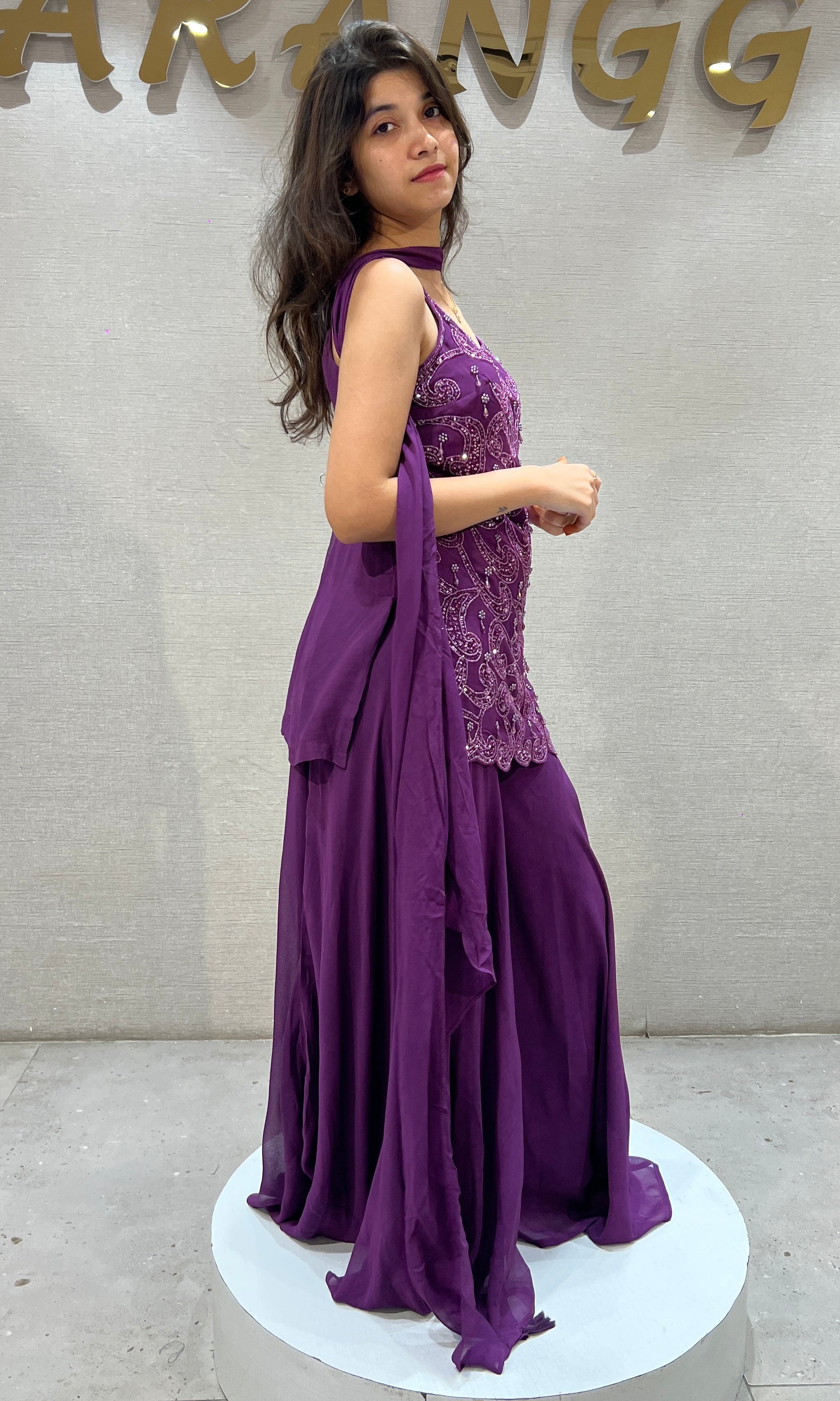 Purple Floral Embroidered Sharara set