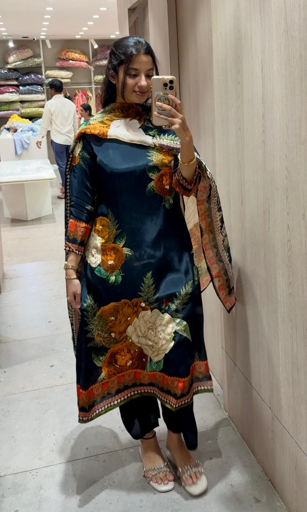 Black Elegant Floral Printed KURTA SET