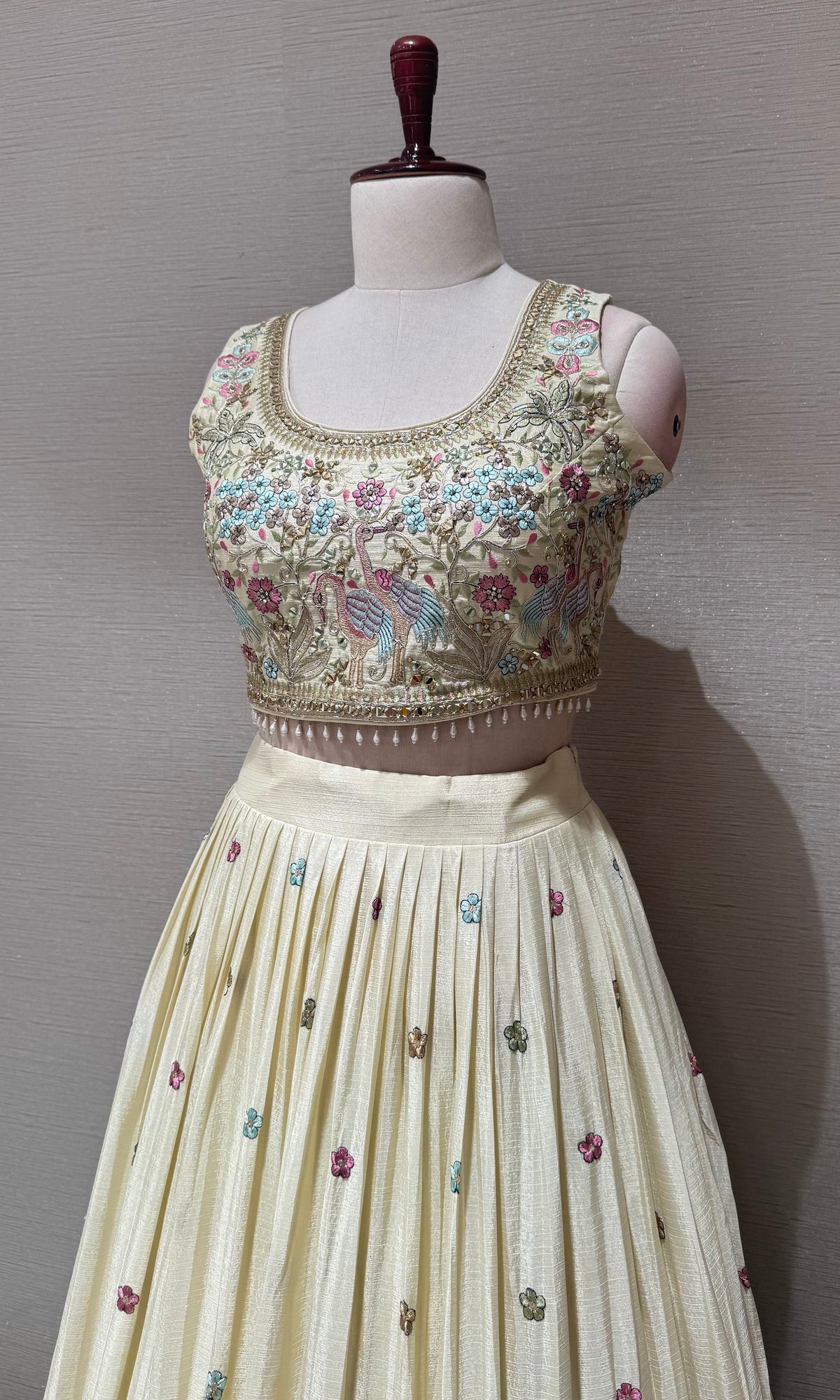Cream Tissue silk Forest Floral Lehenga set