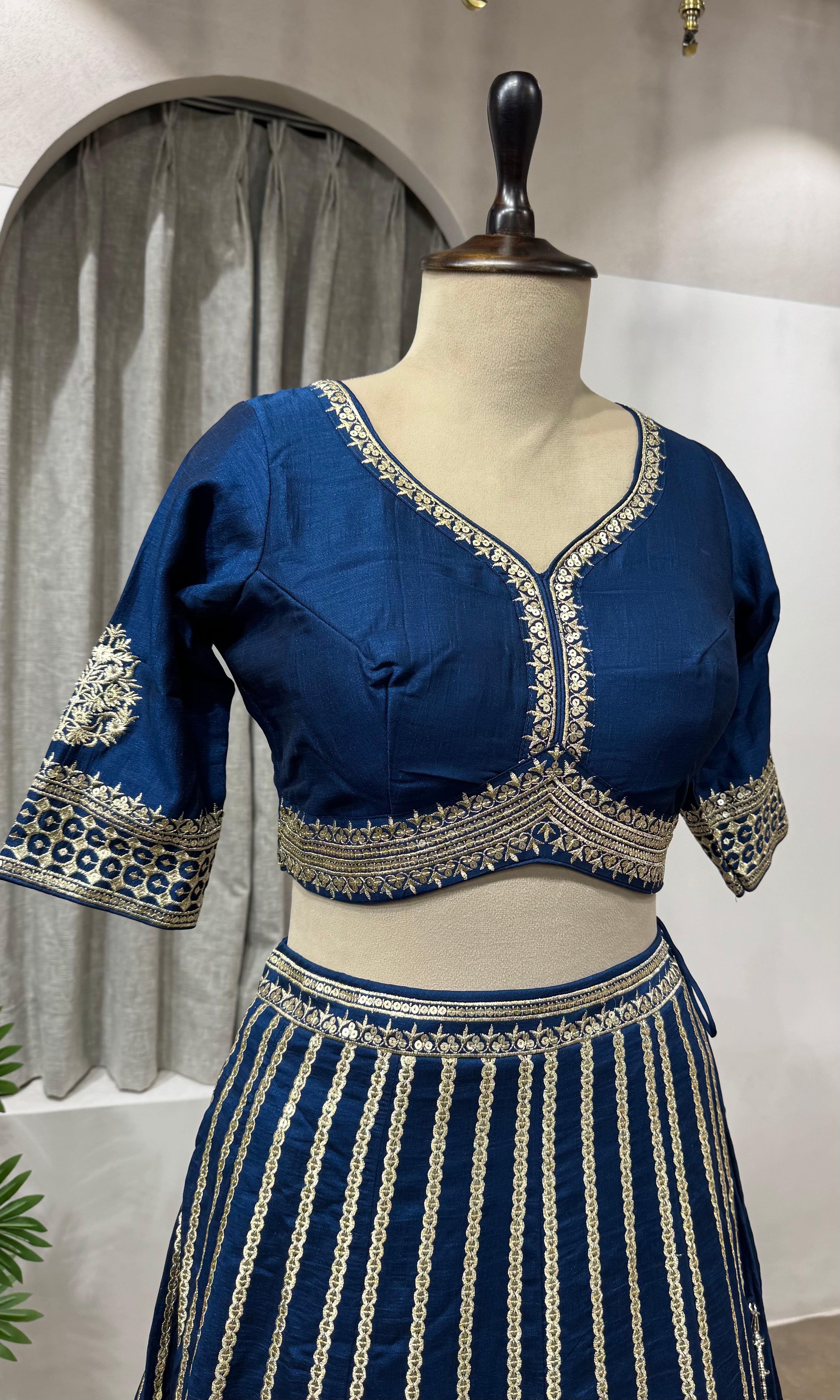 Prussian Blue Art Silk Wedding Lehenga