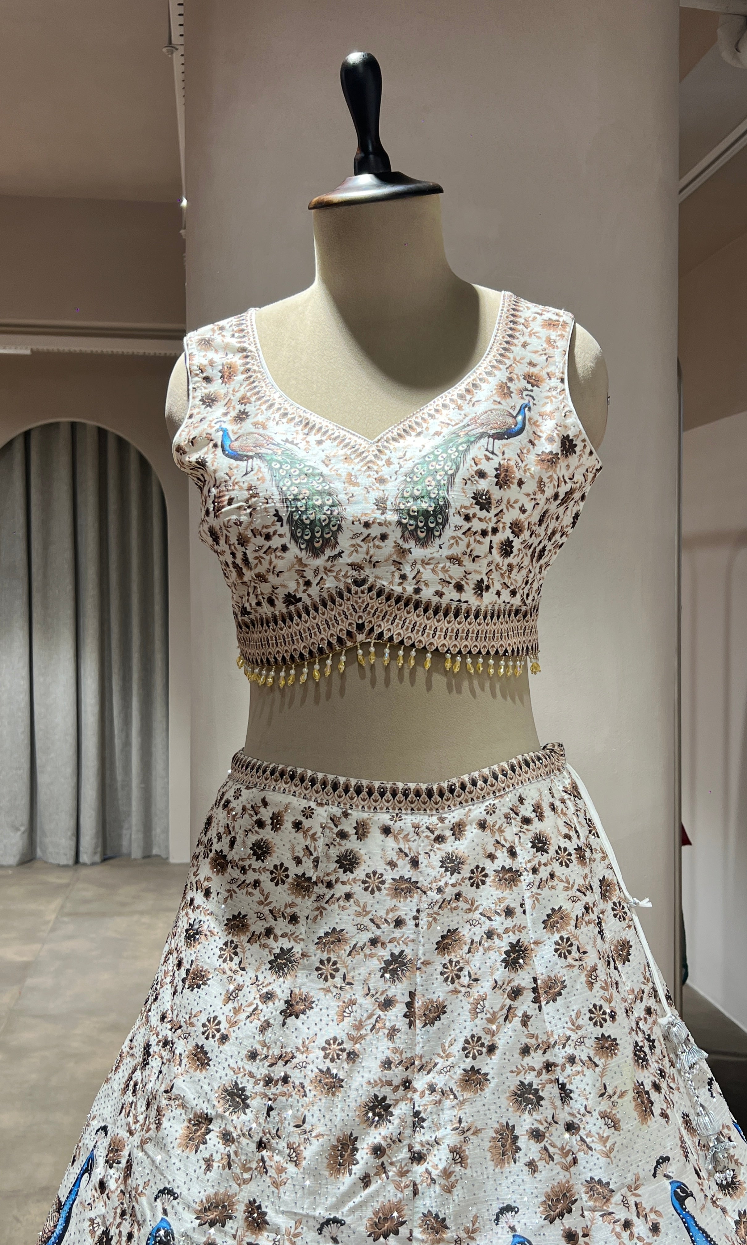 WHITE PEACOCK EMBROIDERED LEHENGA