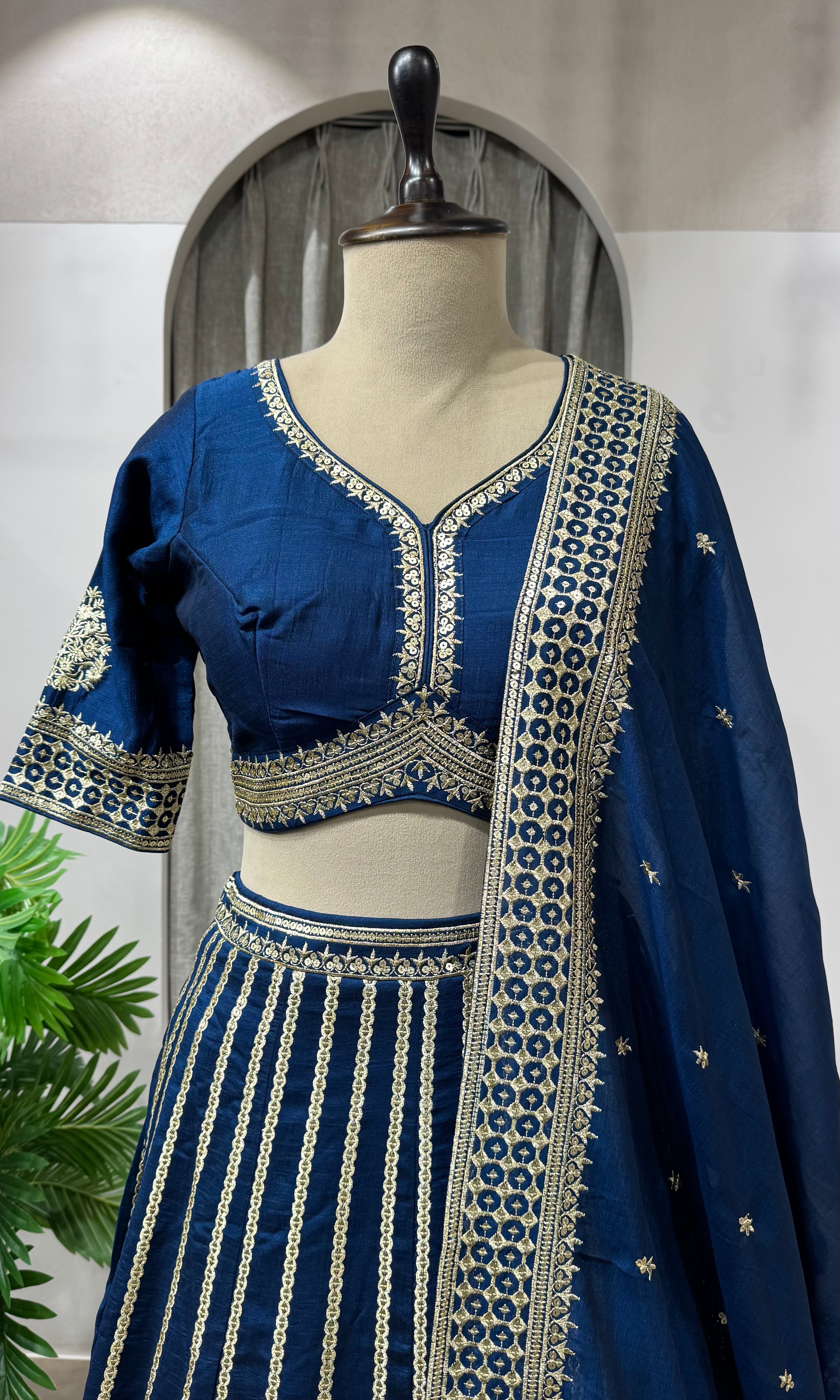 Prussian Blue Art Silk Wedding Lehenga