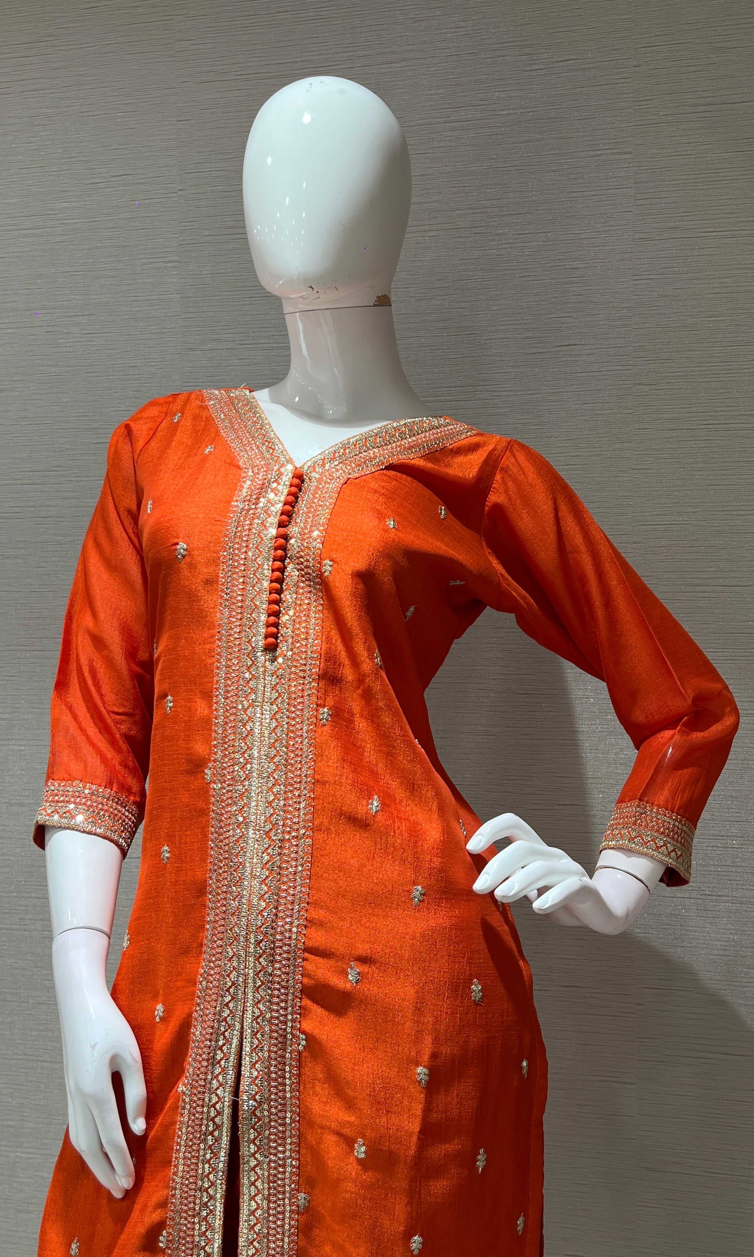 Orange golden embroidered kurta set