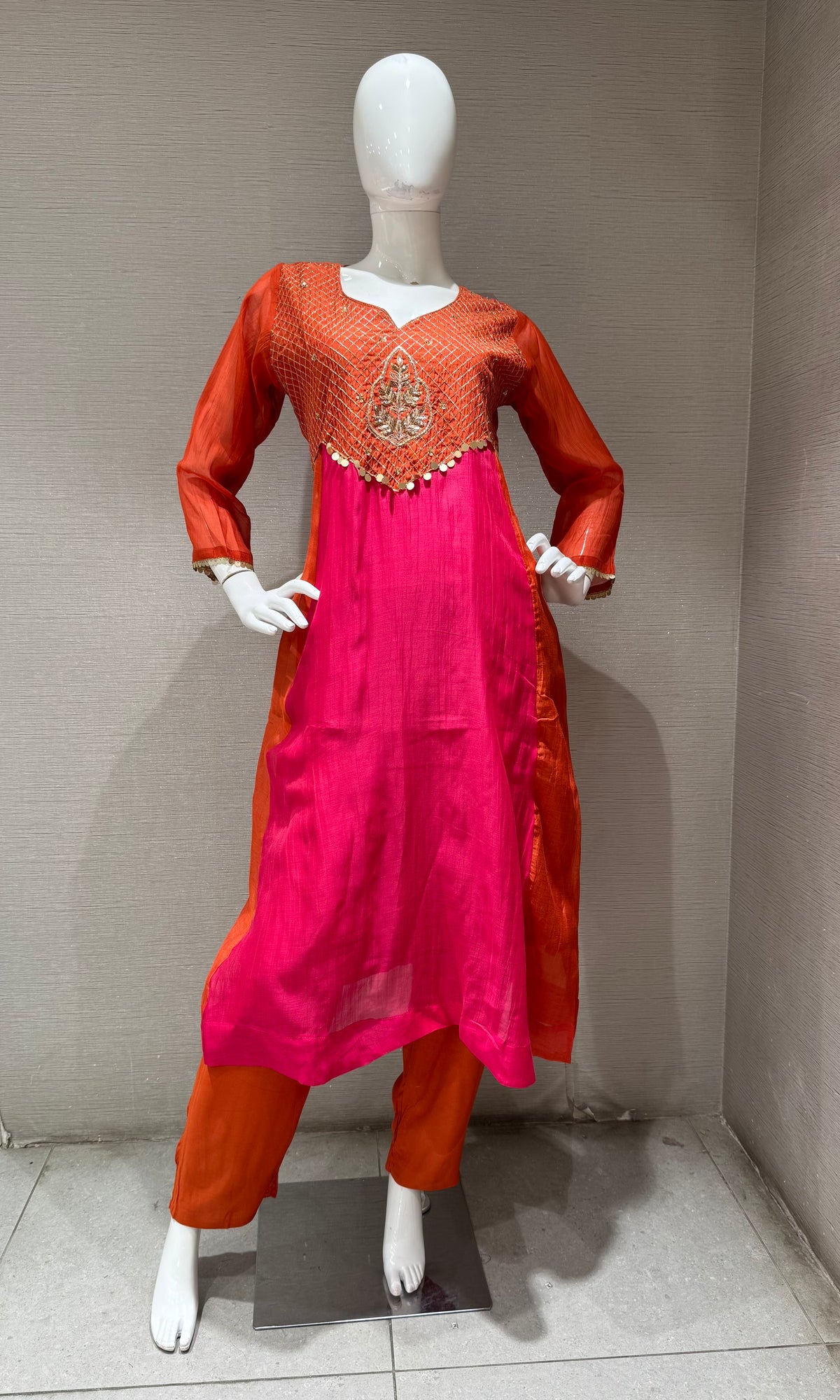 Rust and Pink Embroidered Salwar Kurta Set with Dupatta