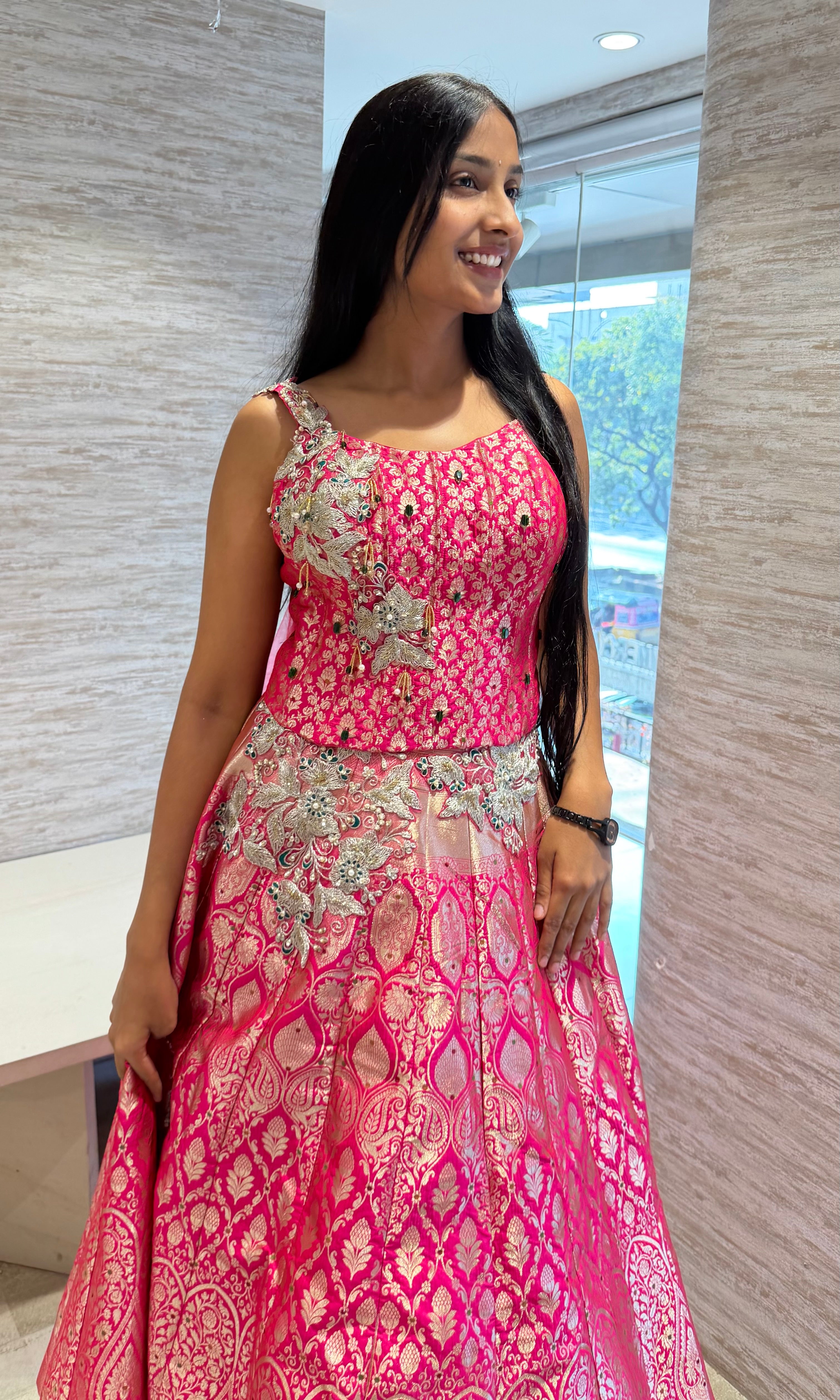 Rani pink gold banarasi embroidered lehenga