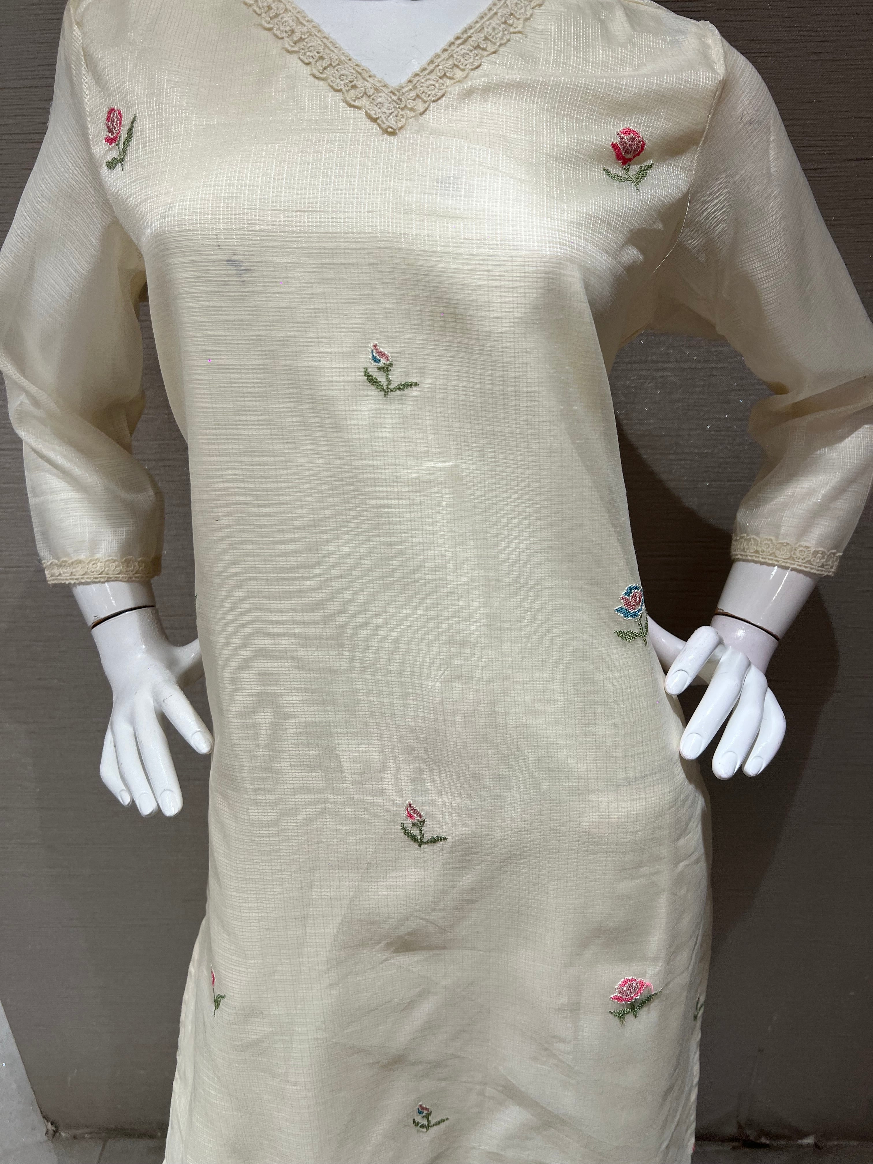 Cream Blossom Chanderi Kurta Set