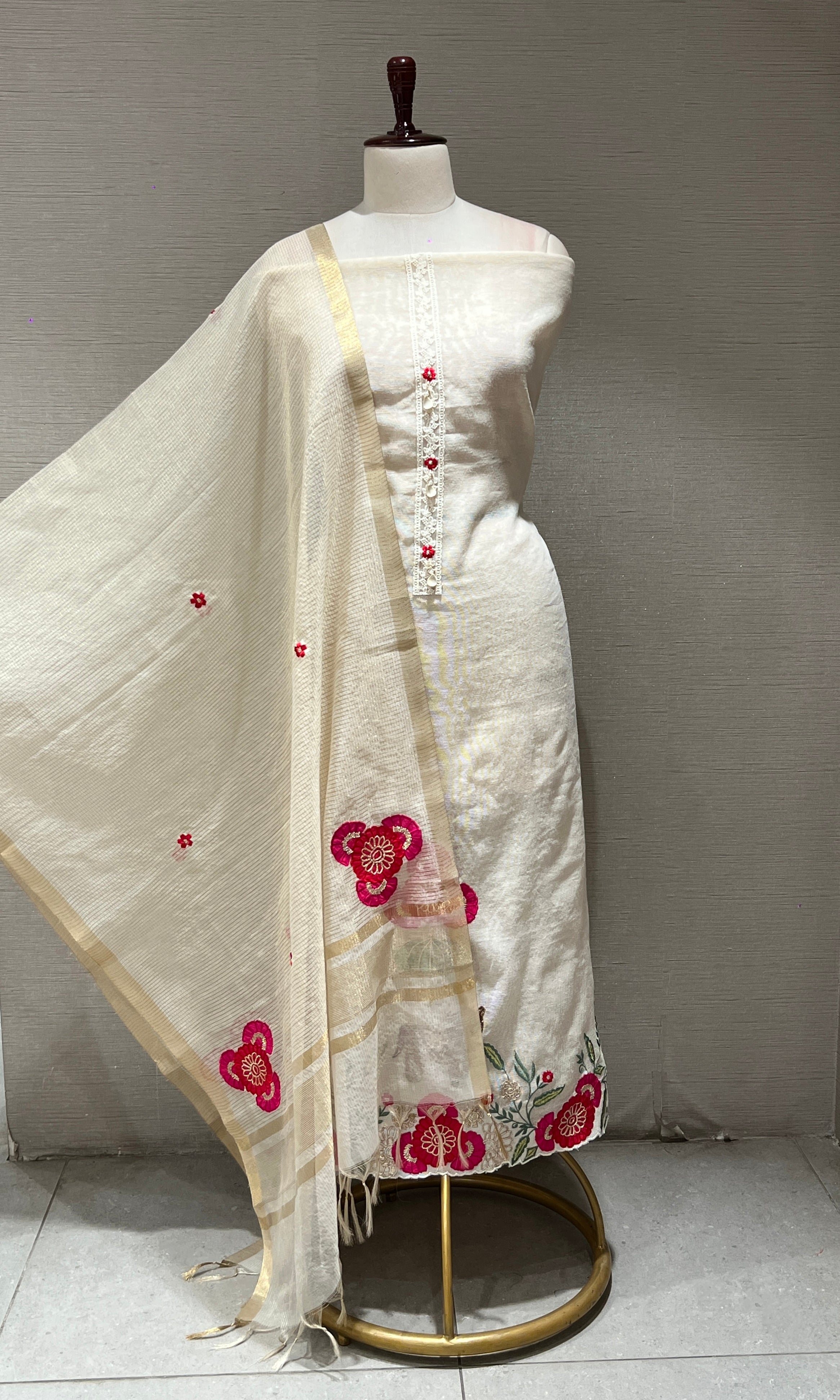 Cream FLORAL dress material