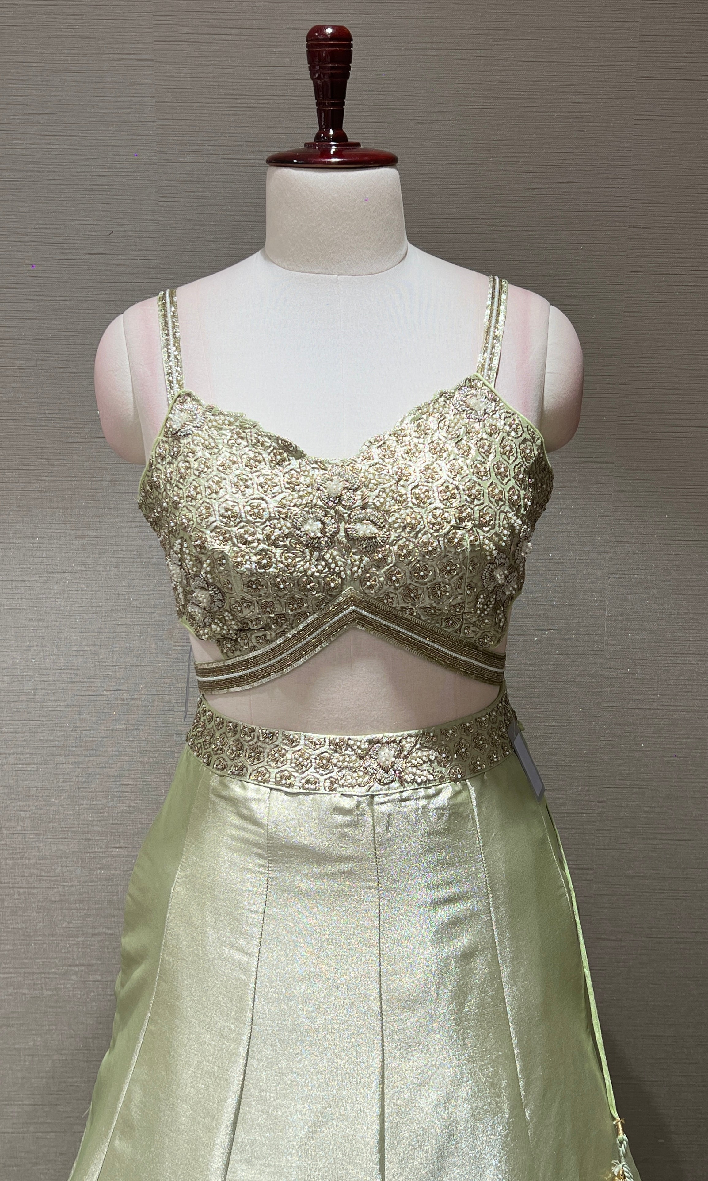 Pista green Lehenga with mobile pocket