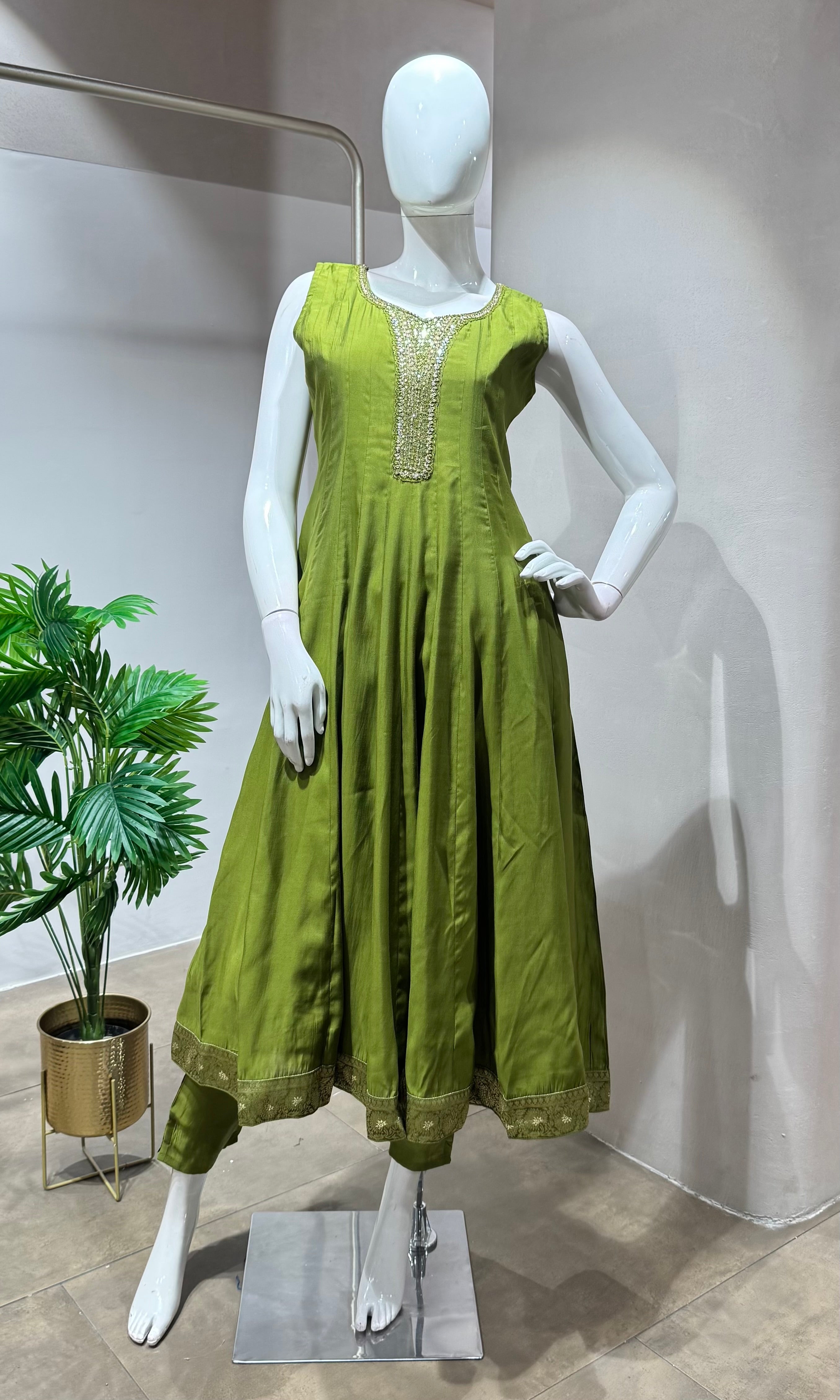 Green ethnic anarkali set