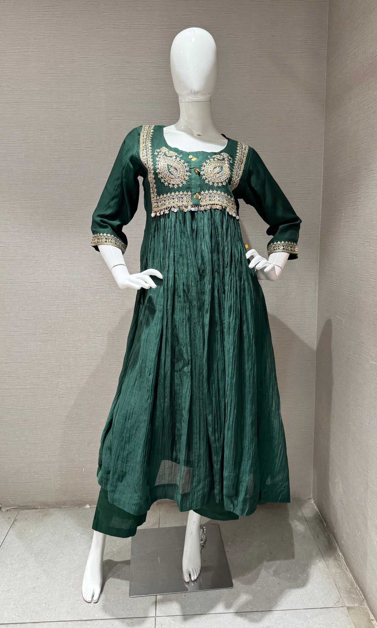 GREEN COTTON ETHNIC A LINE KURTA SET WITH DUPATTA