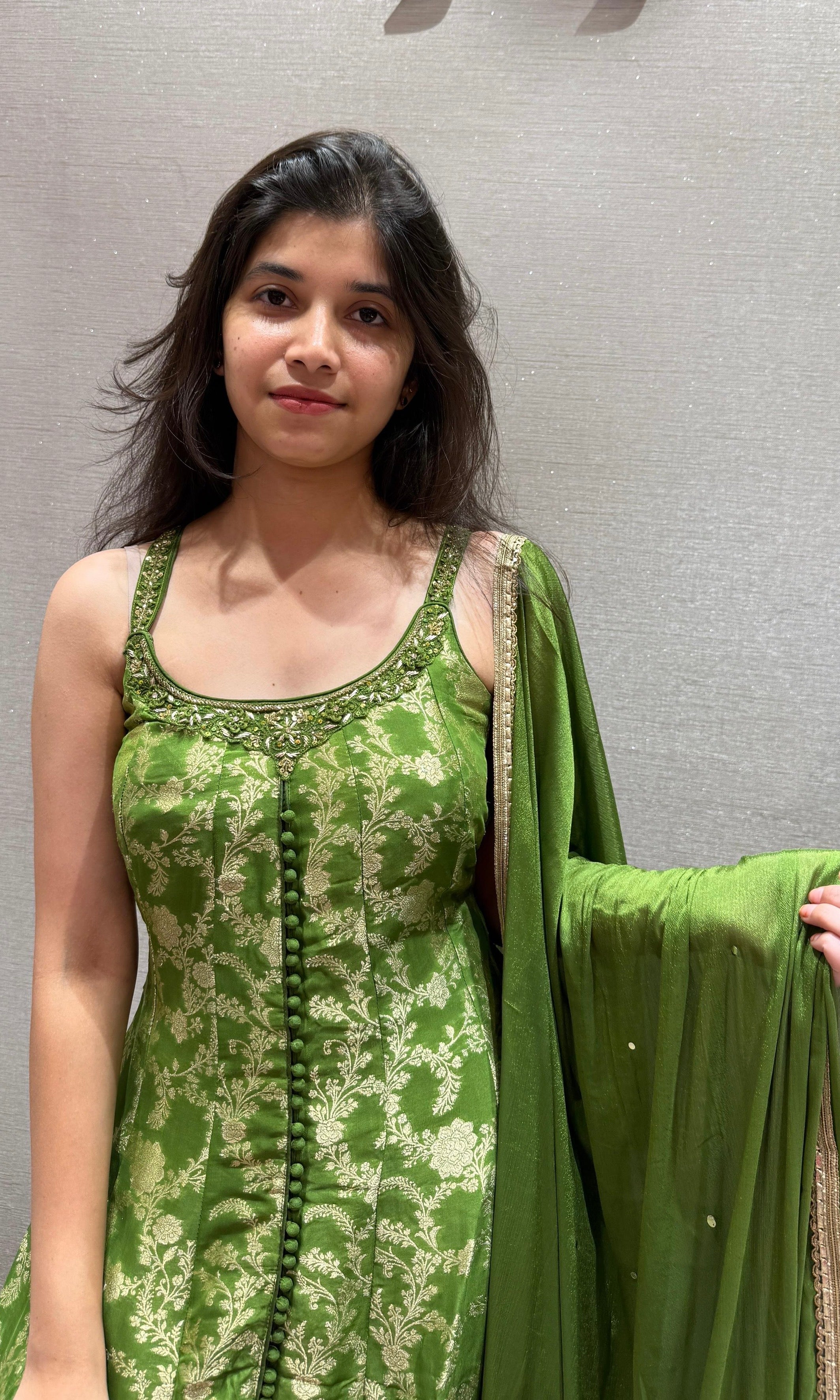 Green Front Slit Anarkali KURTA Set