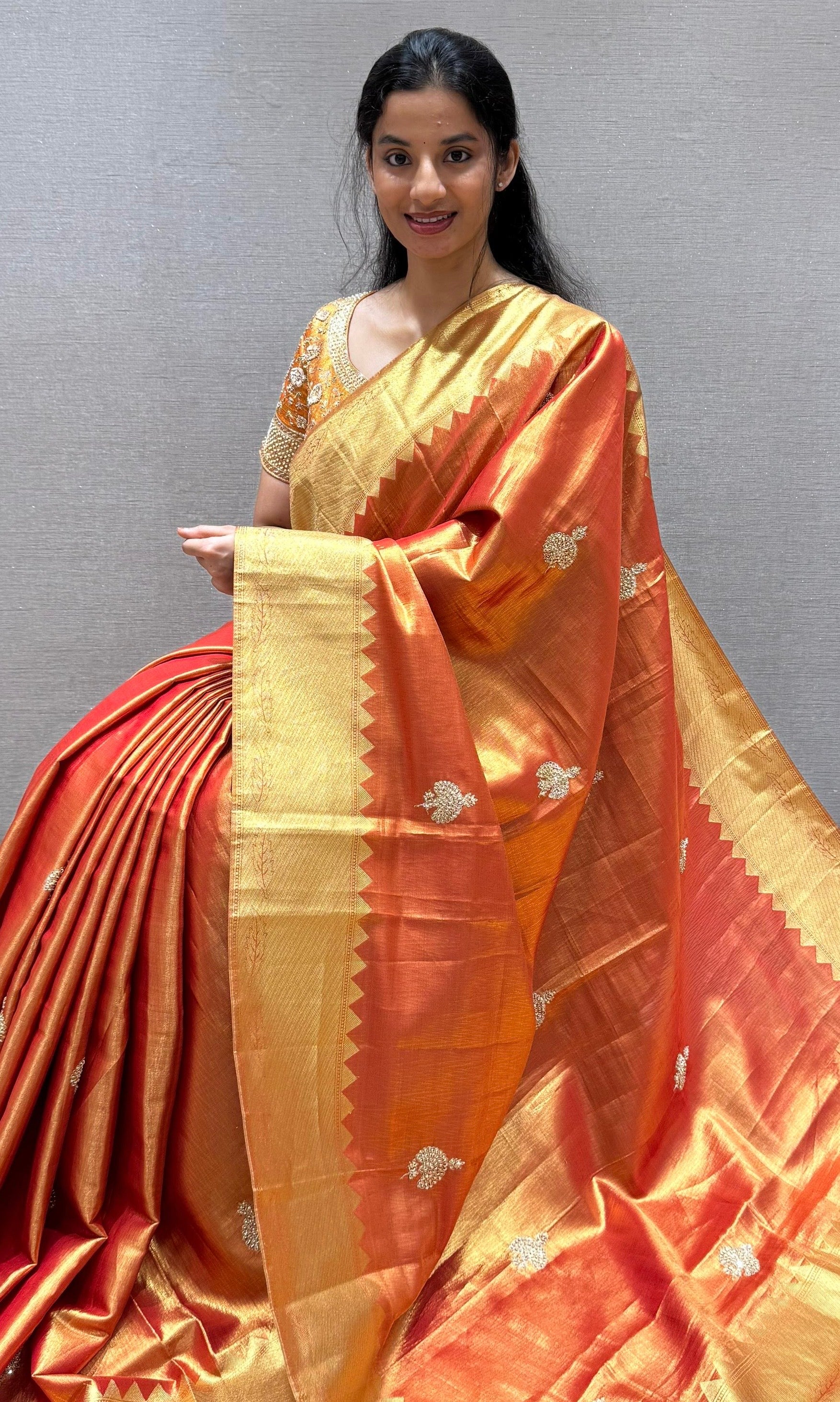 Orange saree with ready blouse