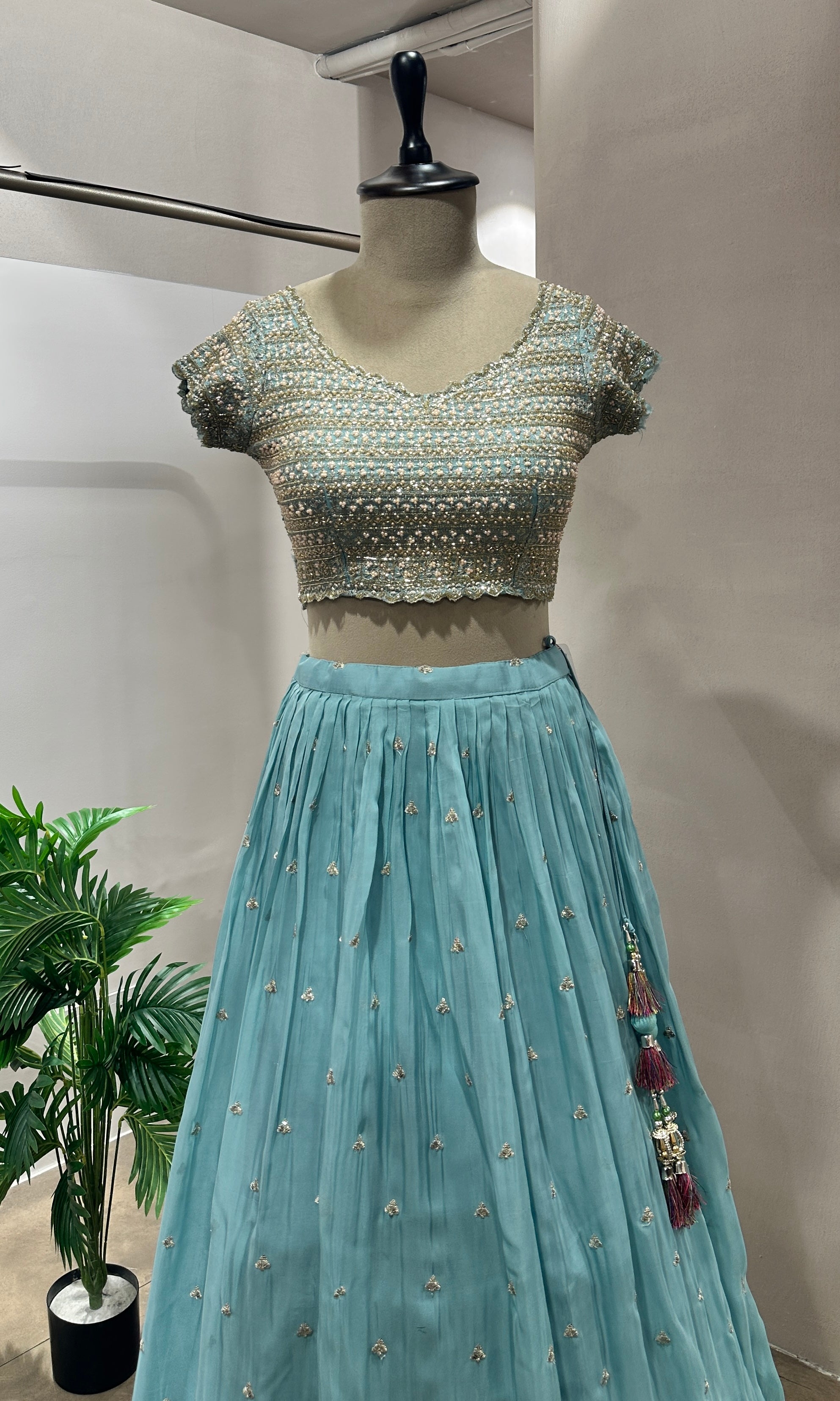 Sea blue EMBROIDERED LEHENGA WITH FLORAL DUPATTA