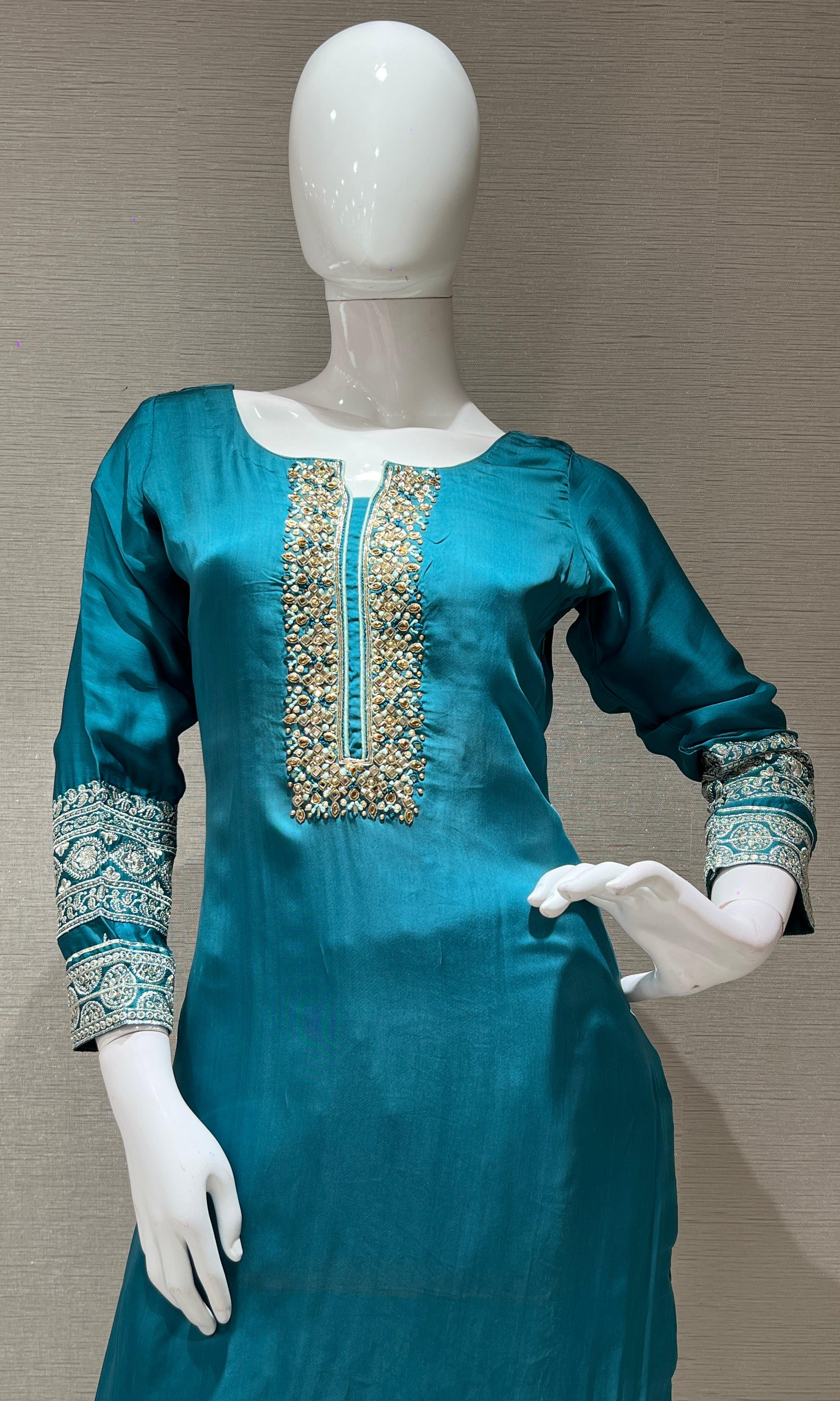 Teal Blue Embroidered Kurta set