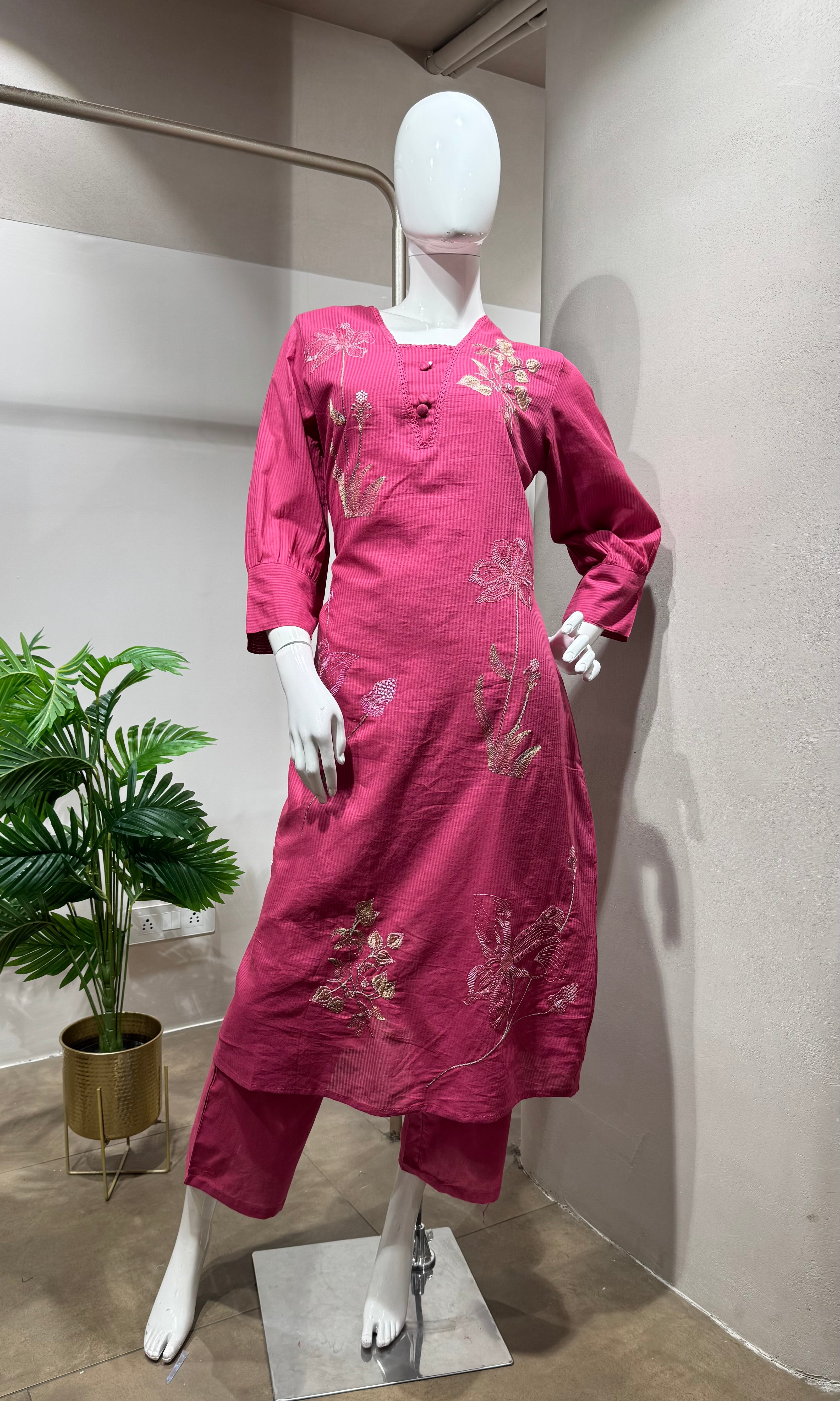 Pink Floral Embroidered Kurta Set
