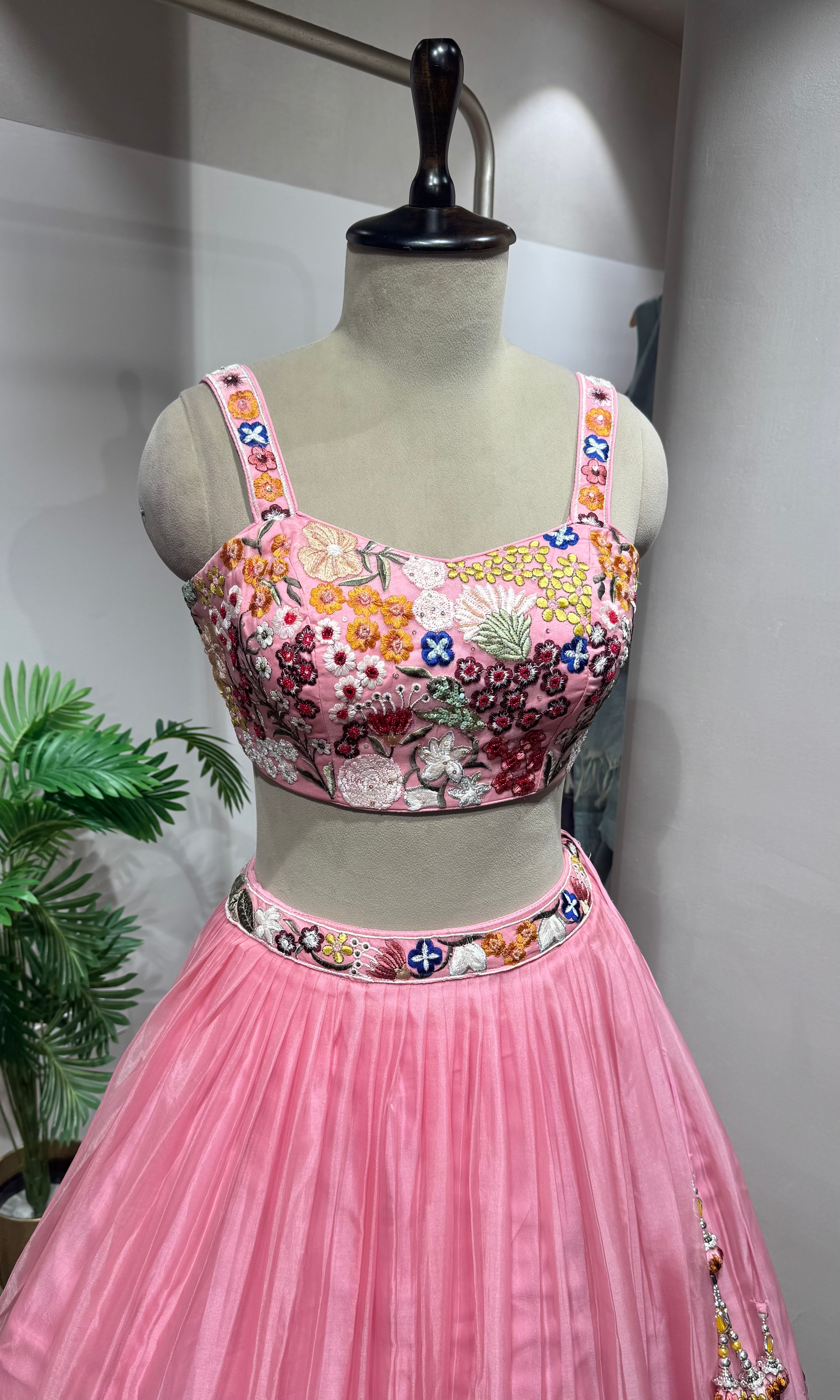 Pink floral embroidered lehenga set
