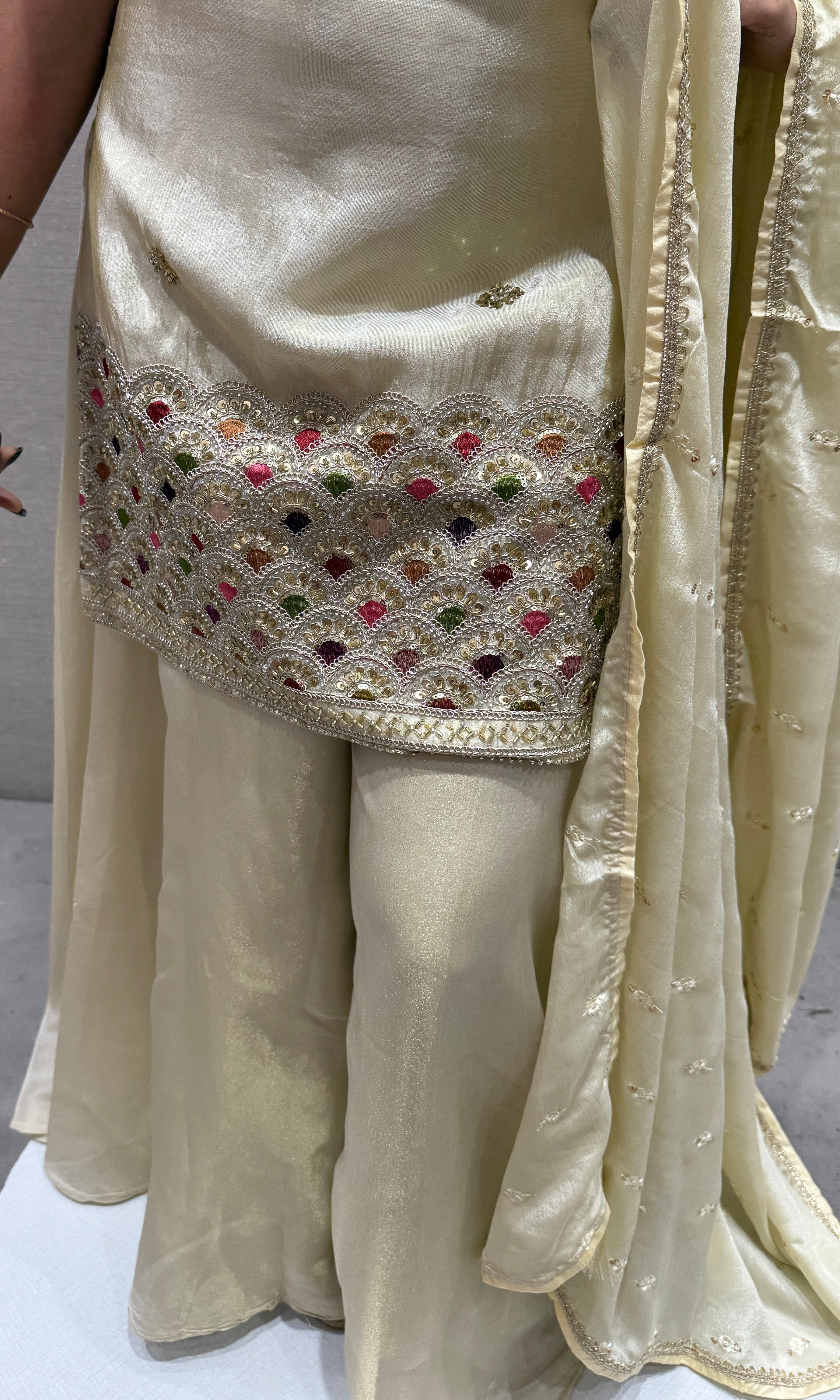 Half White Sharara With Golden Embroidery
