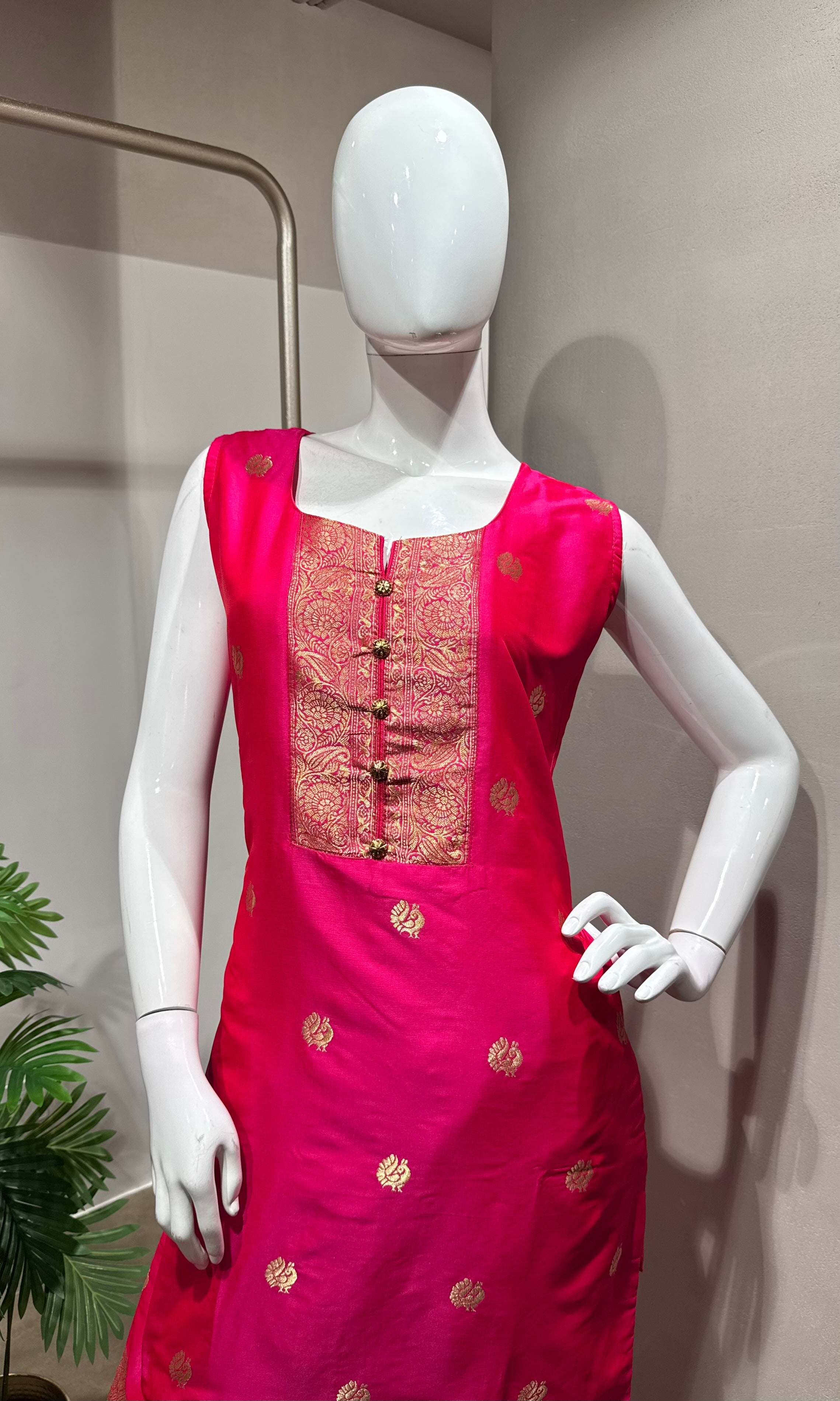 Rani Pink Banarasi Silk Kurta Set