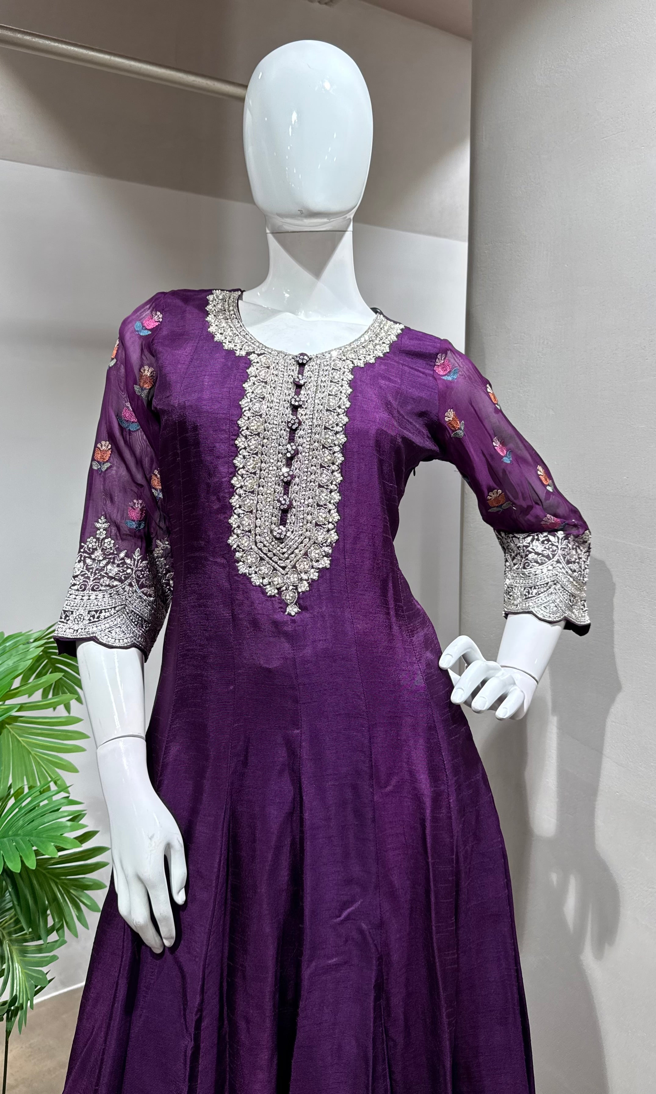 Royal Purple Embroidered Anarkali Set
