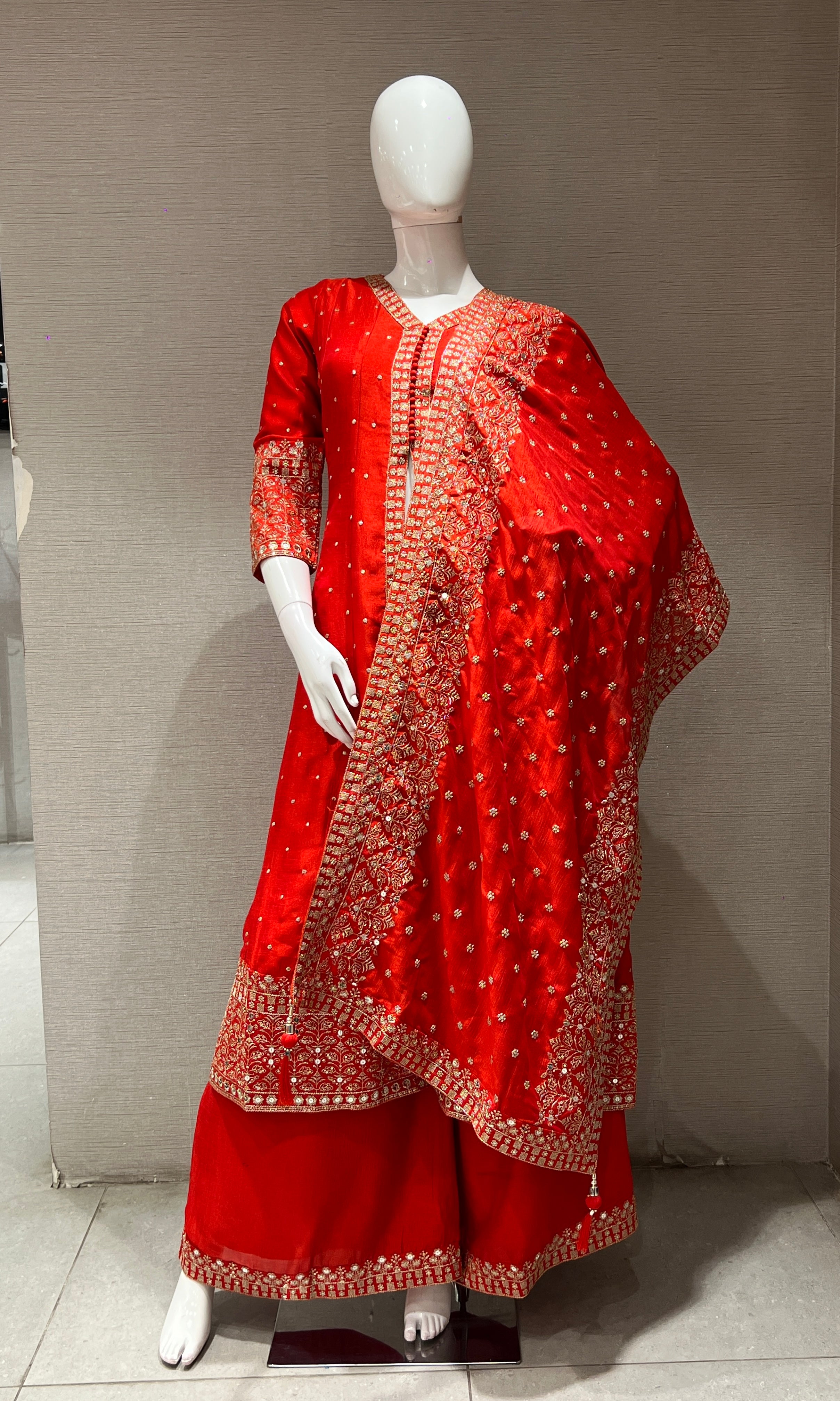 Orange embroidered front slit Anarkali