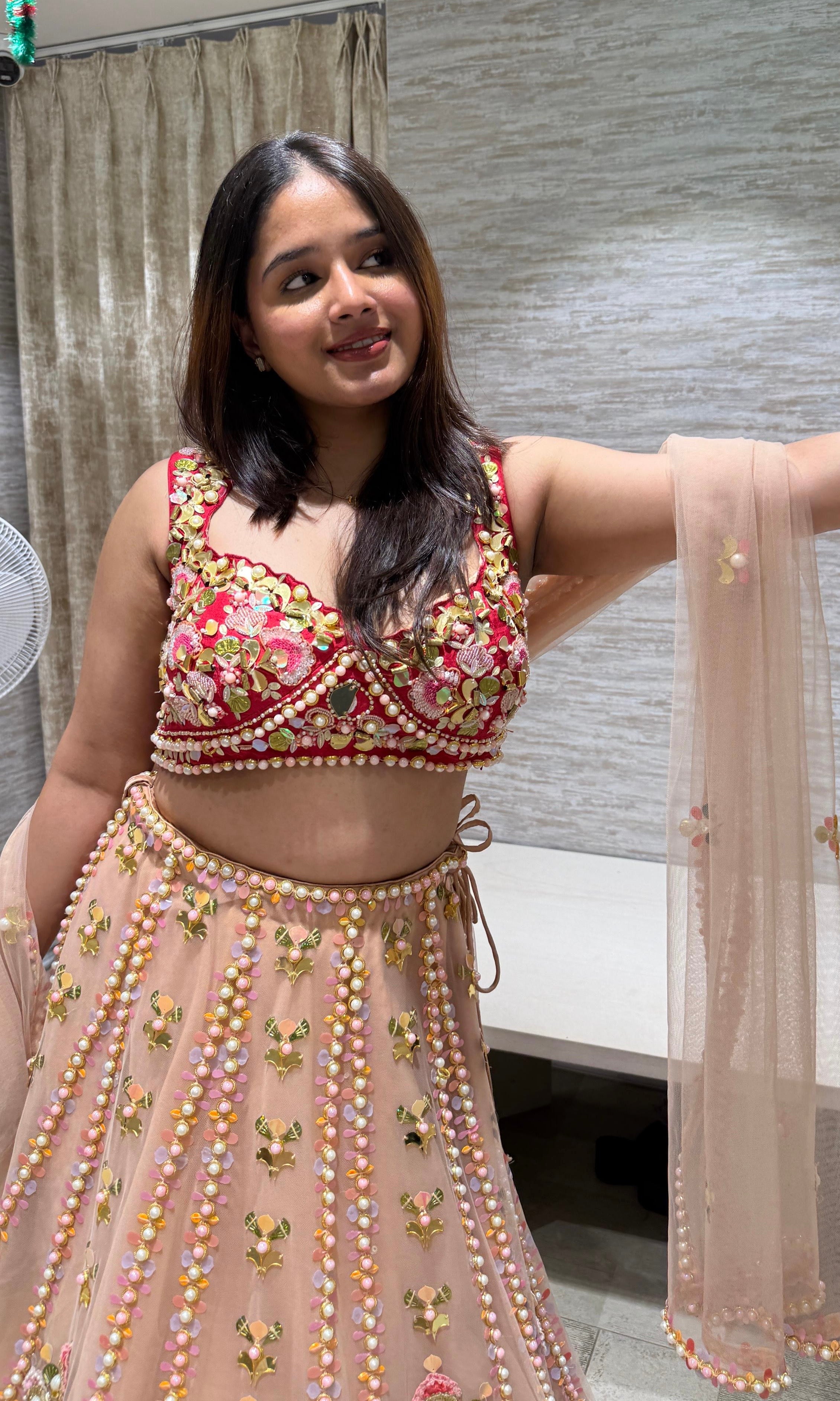 CORAL Blush & Gold Embellished Lehenga